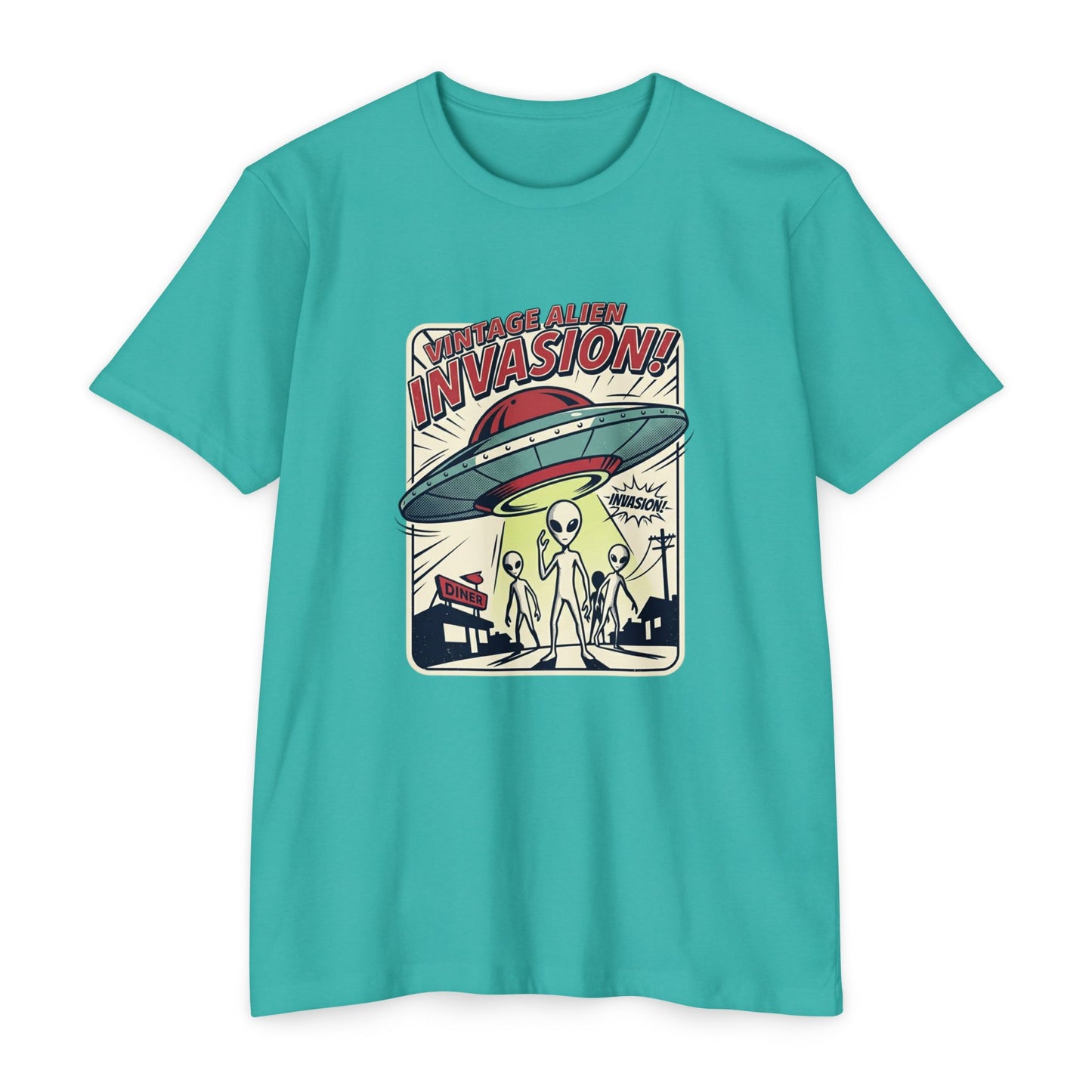 Alien Invasion Vintage UFO Sci‑Fi T-Shirt