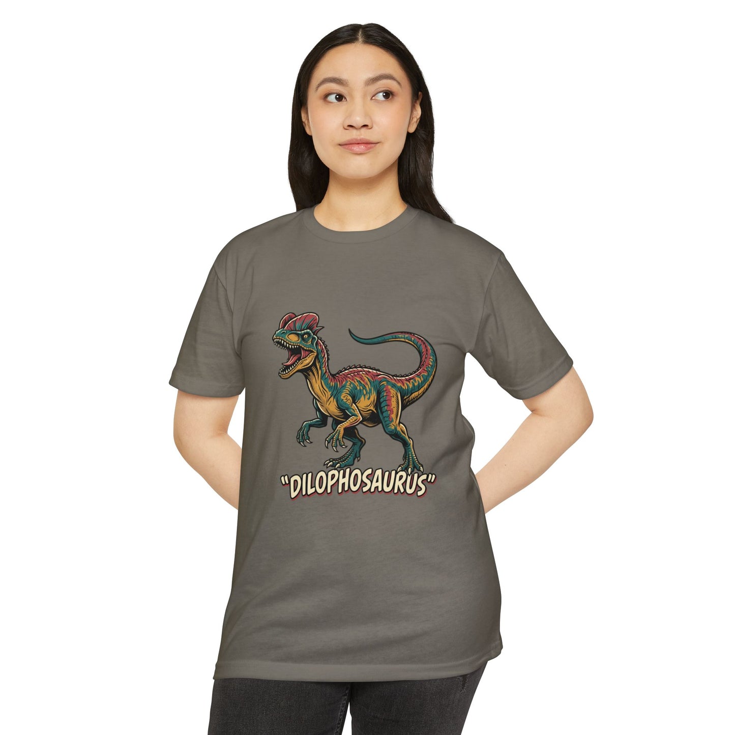 Dilophosaurus Dino T-Shirt — Retro Colorful Dinosaur Graphic Tee