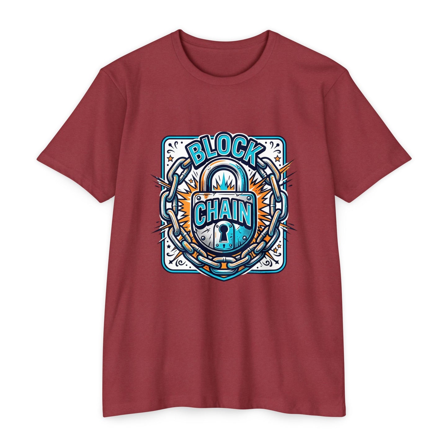 Camiseta Blockchain Shield — Camiseta retro con gráfico de candado y cadena de criptomonedas