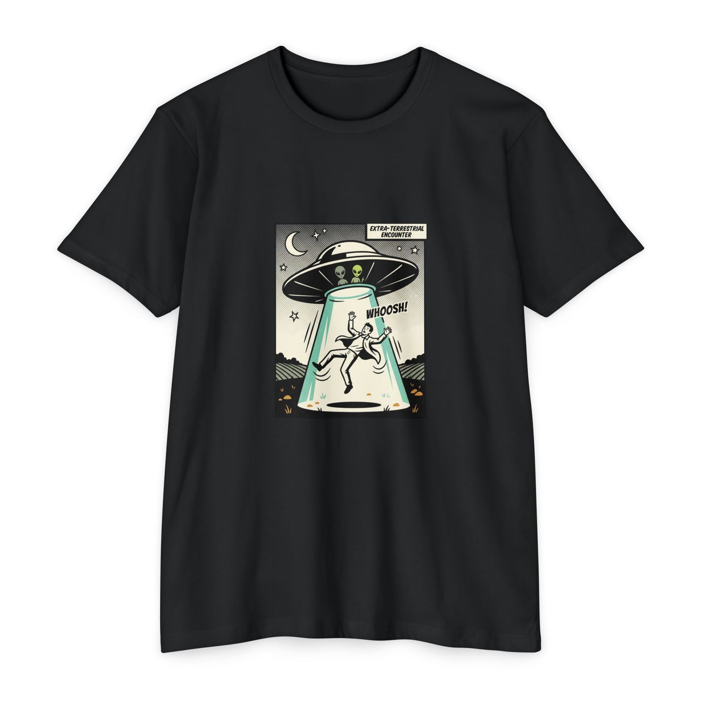 Alien Abduction Graphic Tee — Retro UFO Comic Design