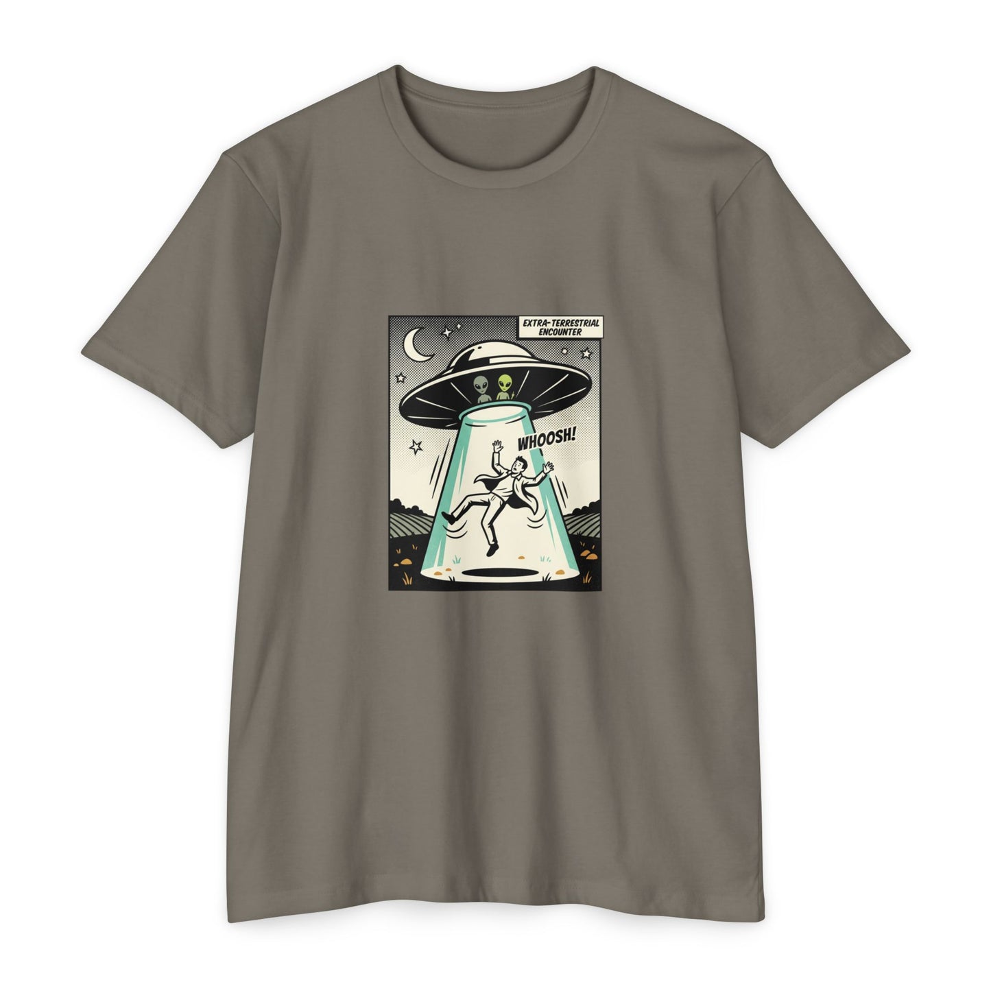 Alien Abduction Graphic Tee — Retro UFO Comic Design