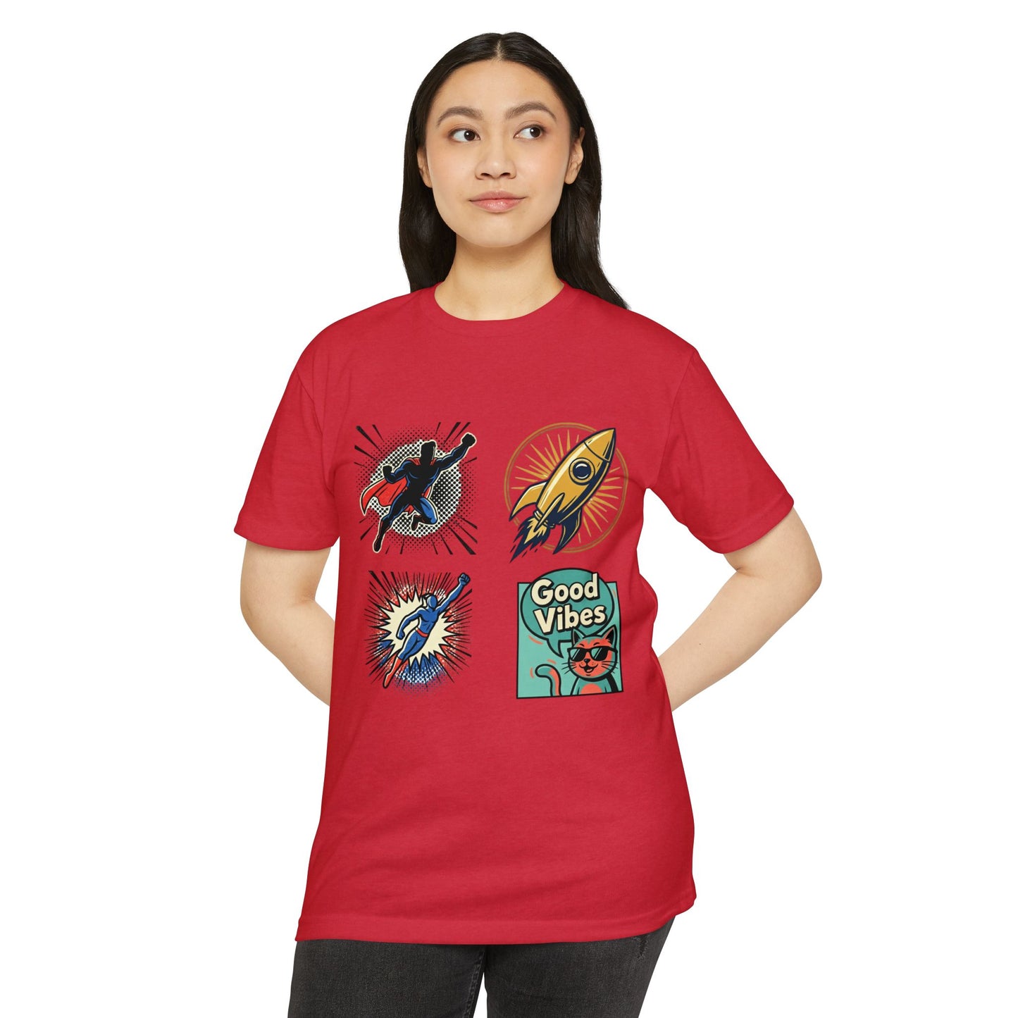 Good Vibes Rocket Retro Comic Patch T-Shirt
