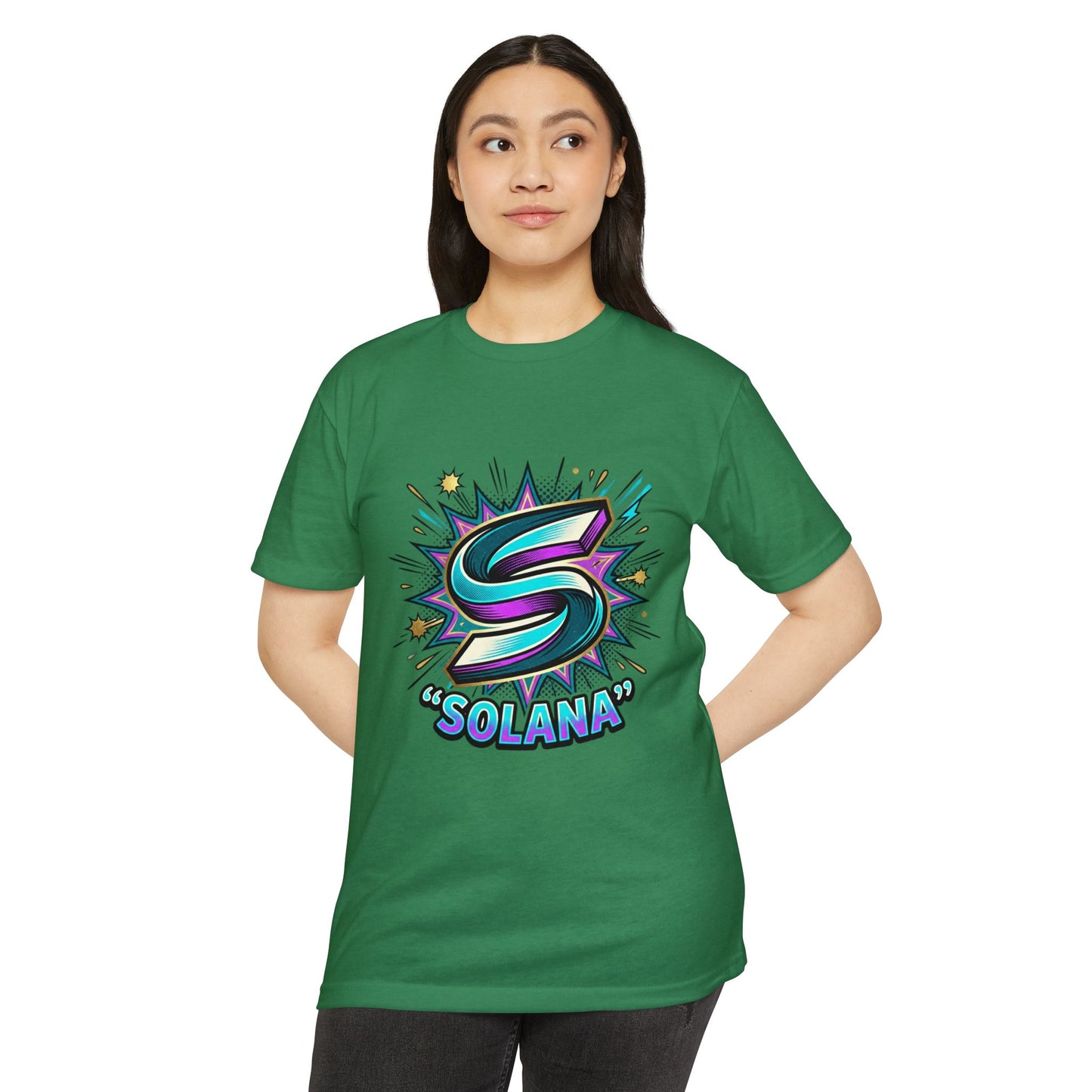 Camiseta com o logotipo Solana Comic — Camiseta Cripto Retrô Gamer