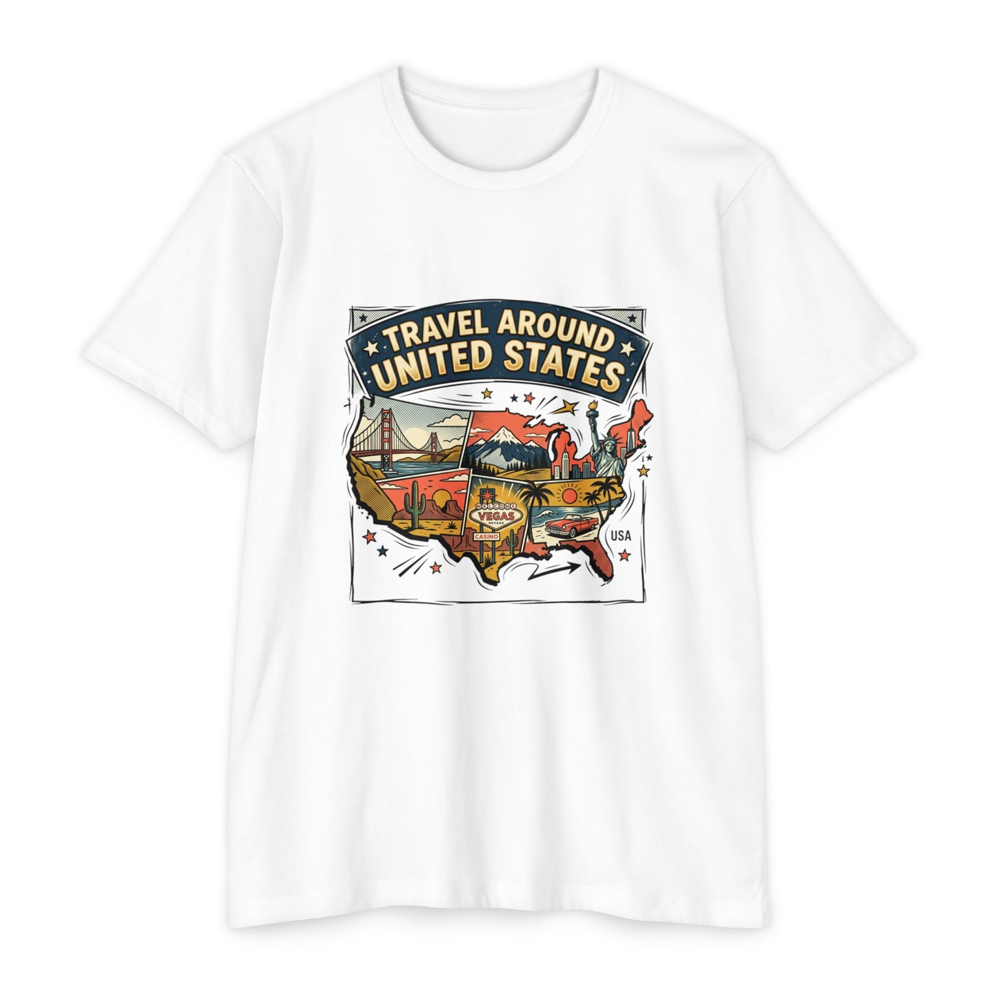 Vintage USA Road Trip Map T-Shirt — Travel Around United States Tee