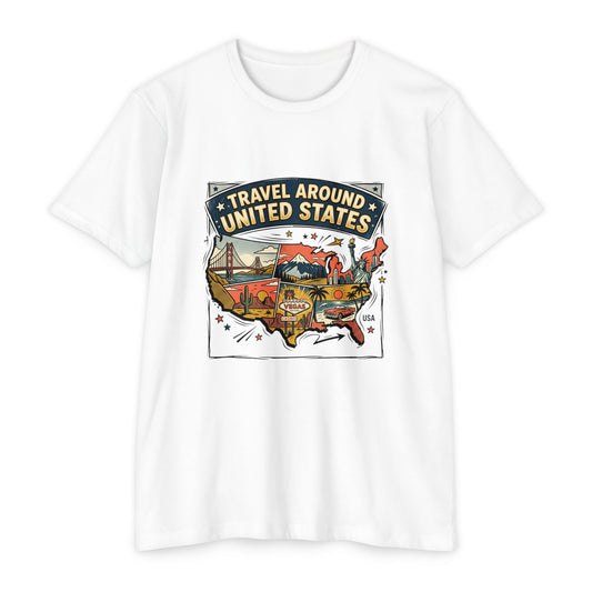 Vintage USA Road Trip Map T-Shirt — Travel Around United States Tee