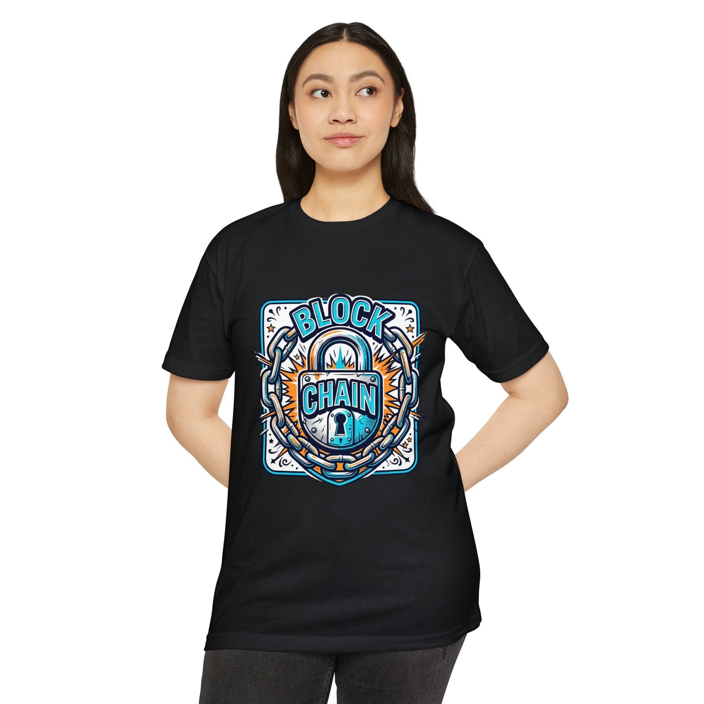 Camiseta Blockchain Shield — Camiseta retro con gráfico de candado y cadena de criptomonedas