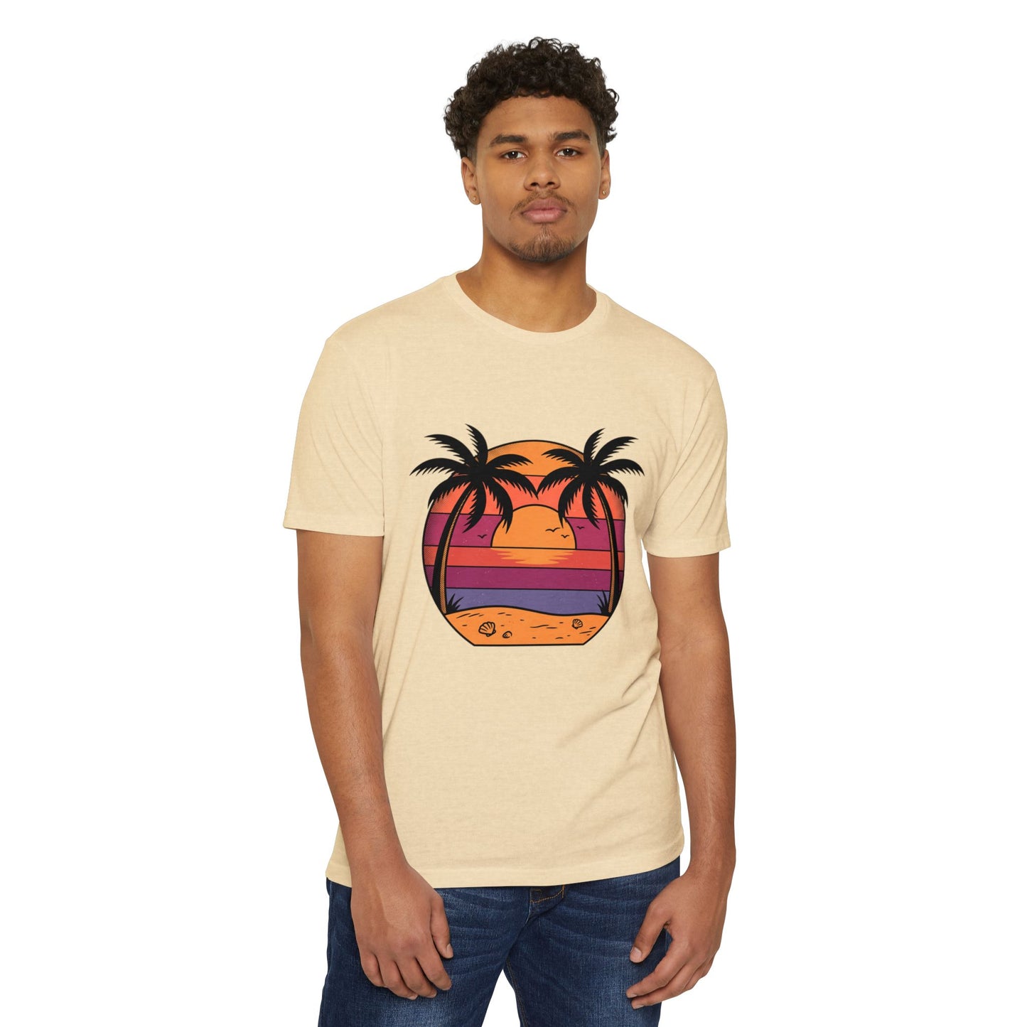 Sunset Palm Beach T-Shirt — Retro Tropical Sunset Graphic