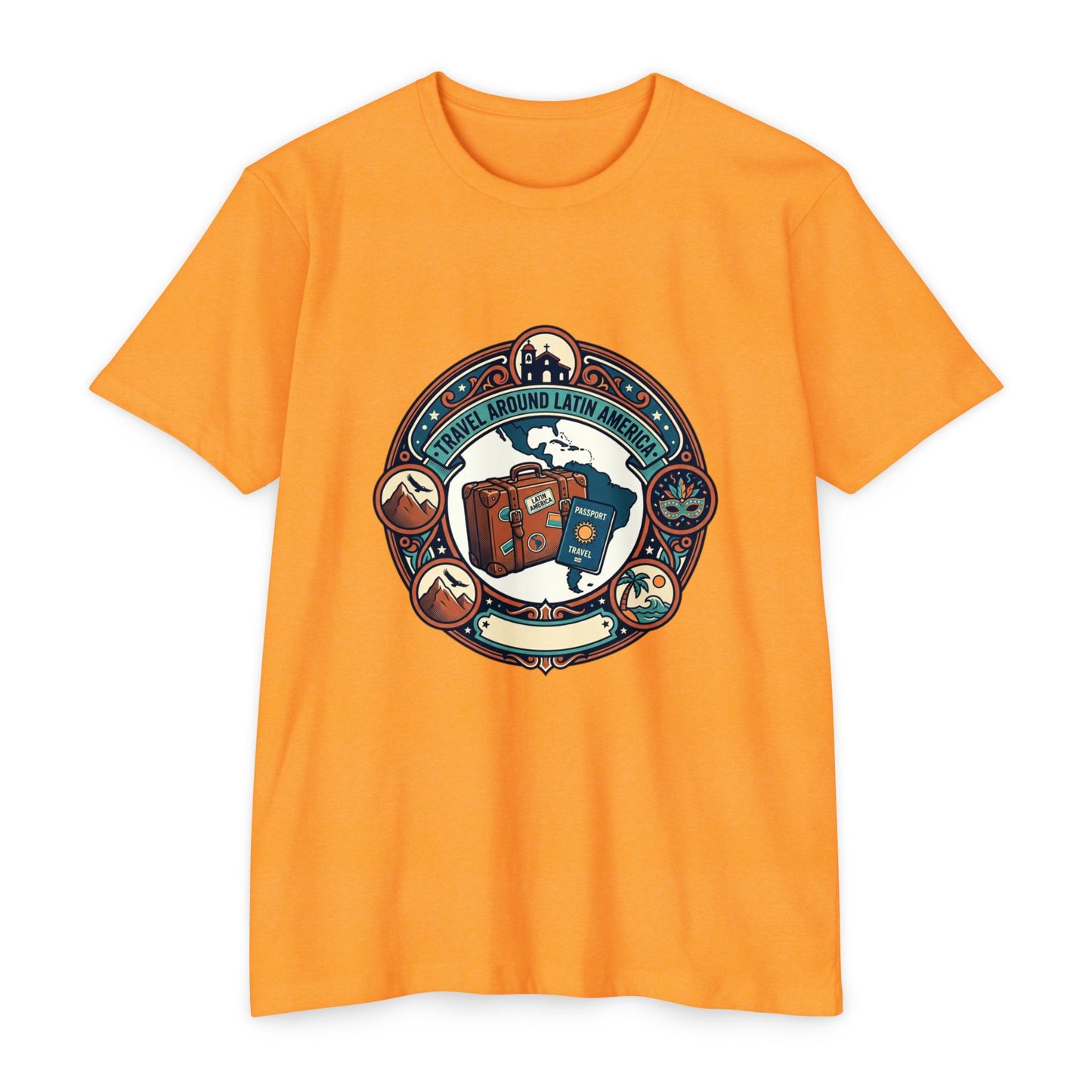 Travel Around Latin America T-Shirt — Vintage Suitcase & Adventure Badge