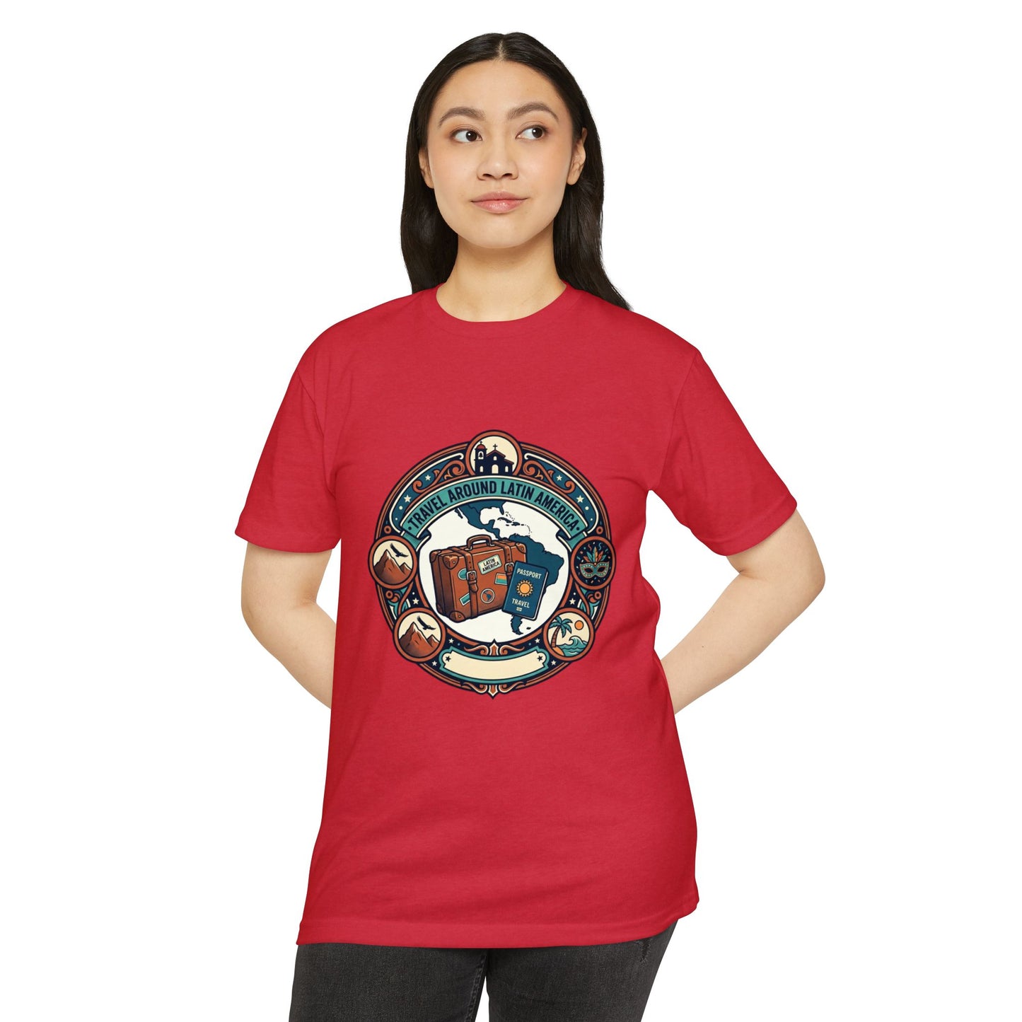 Travel Around Latin America T-Shirt — Vintage Suitcase & Adventure Badge