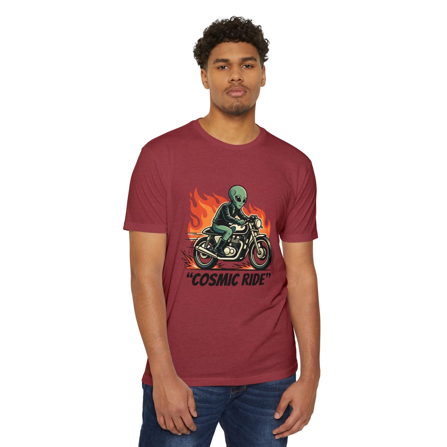 Cosmic Ride Alien Motorcycle T‑Shirt — Retro Biker Tee