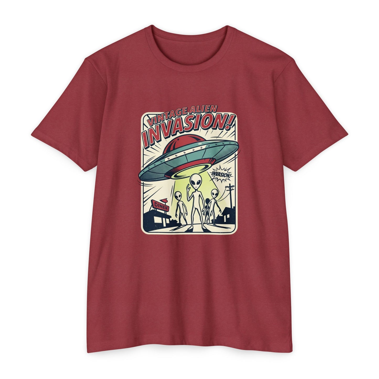 Alien Invasion Vintage UFO Sci‑Fi T-Shirt