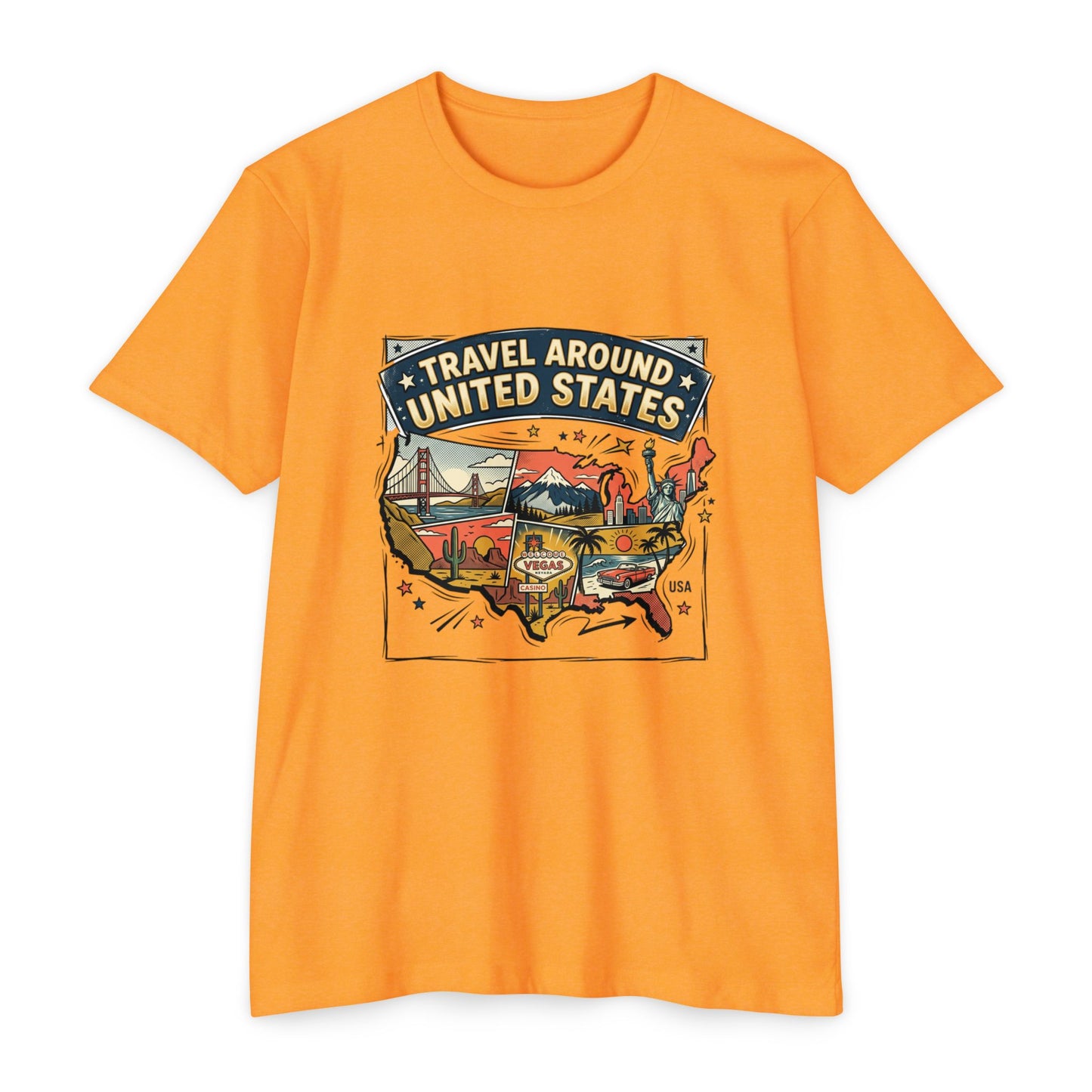 Vintage USA Road Trip Map T-Shirt — Travel Around United States Tee