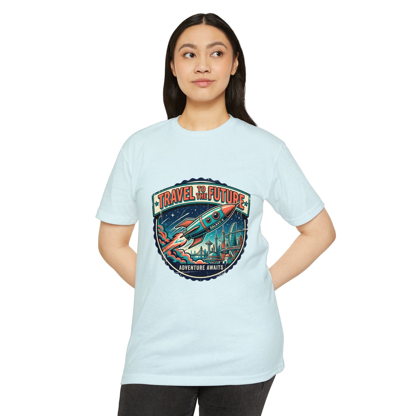 Travel the Future Rocket T-Shirt — Adventure Awaits Vintage Space Tee