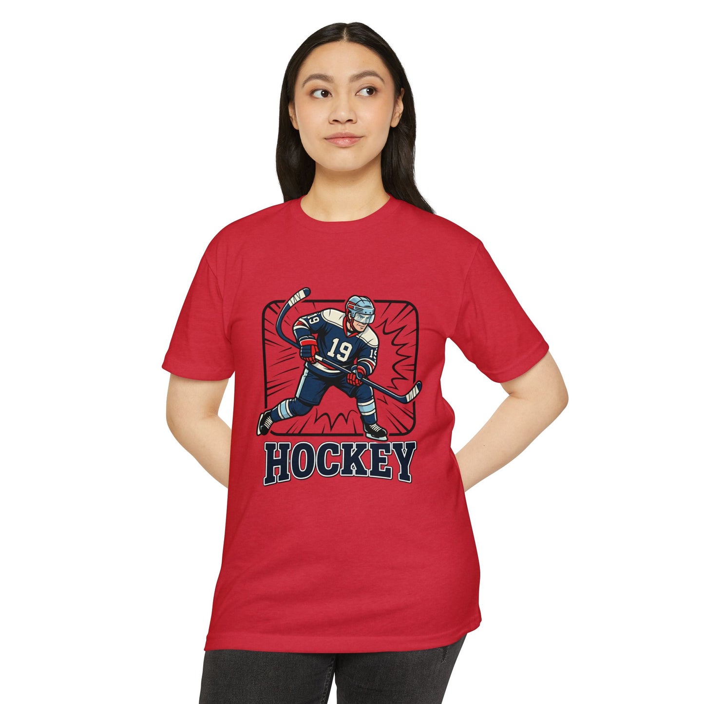 Hockey Player Graphic T-Shirt — Vintage Ice Hockey Jersey Tee