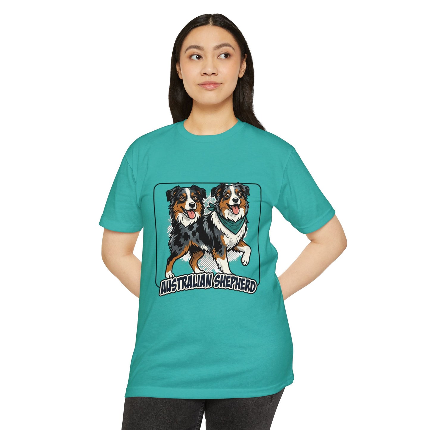 Australian Shepherd Graphic T‑Shirt — Playful Double Dog Illustration