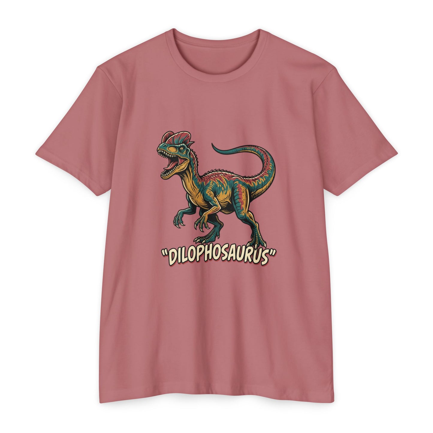 Dilophosaurus Dino T-Shirt — Retro Colorful Dinosaur Graphic Tee