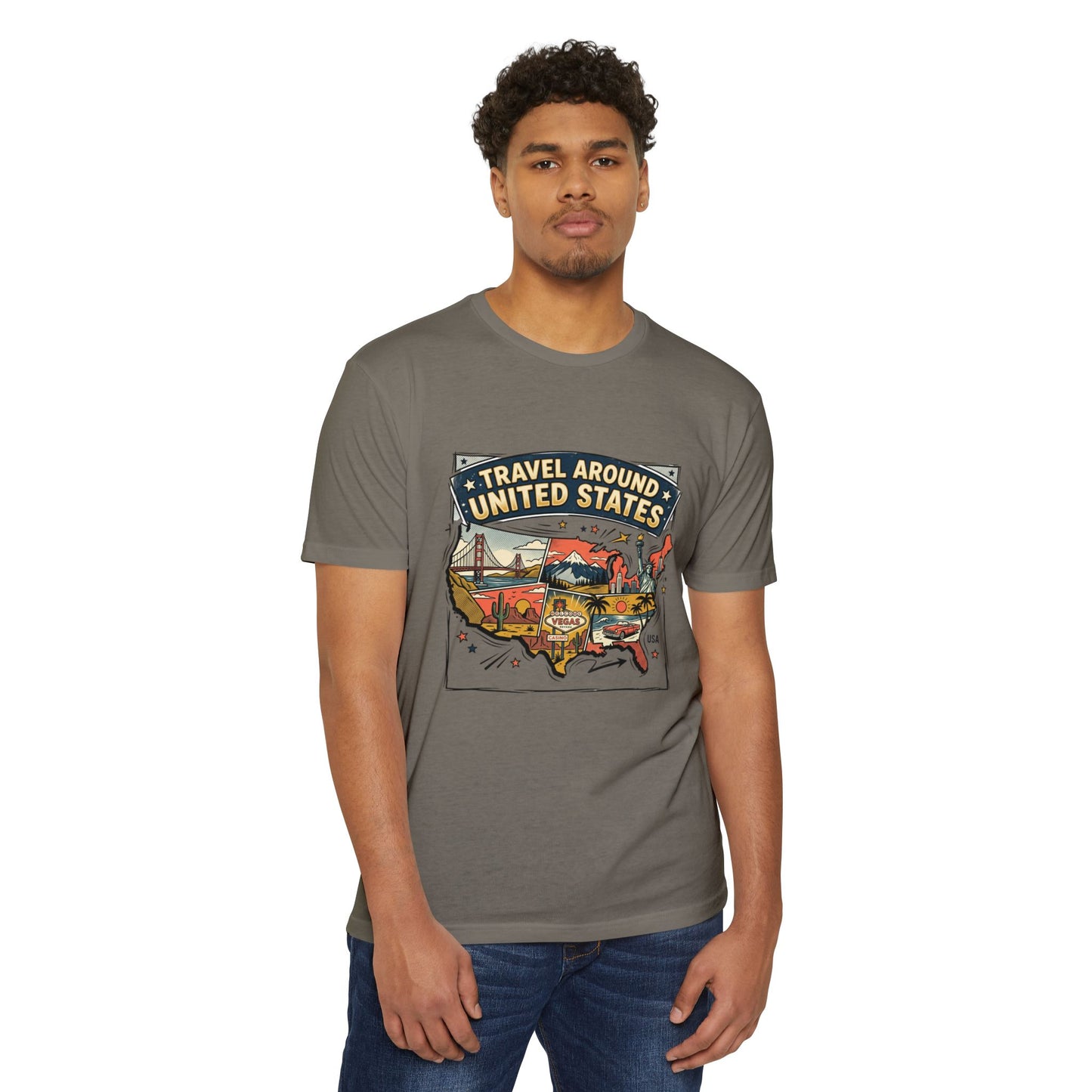 Vintage USA Road Trip Map T-Shirt — Travel Around United States Tee