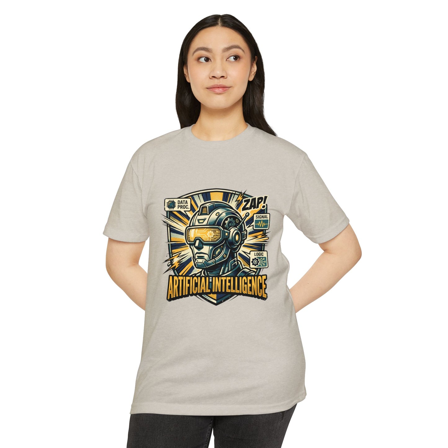 AI Robotics Graphic T-Shirt — "Artificial Intelligence" Retro Helmet Design