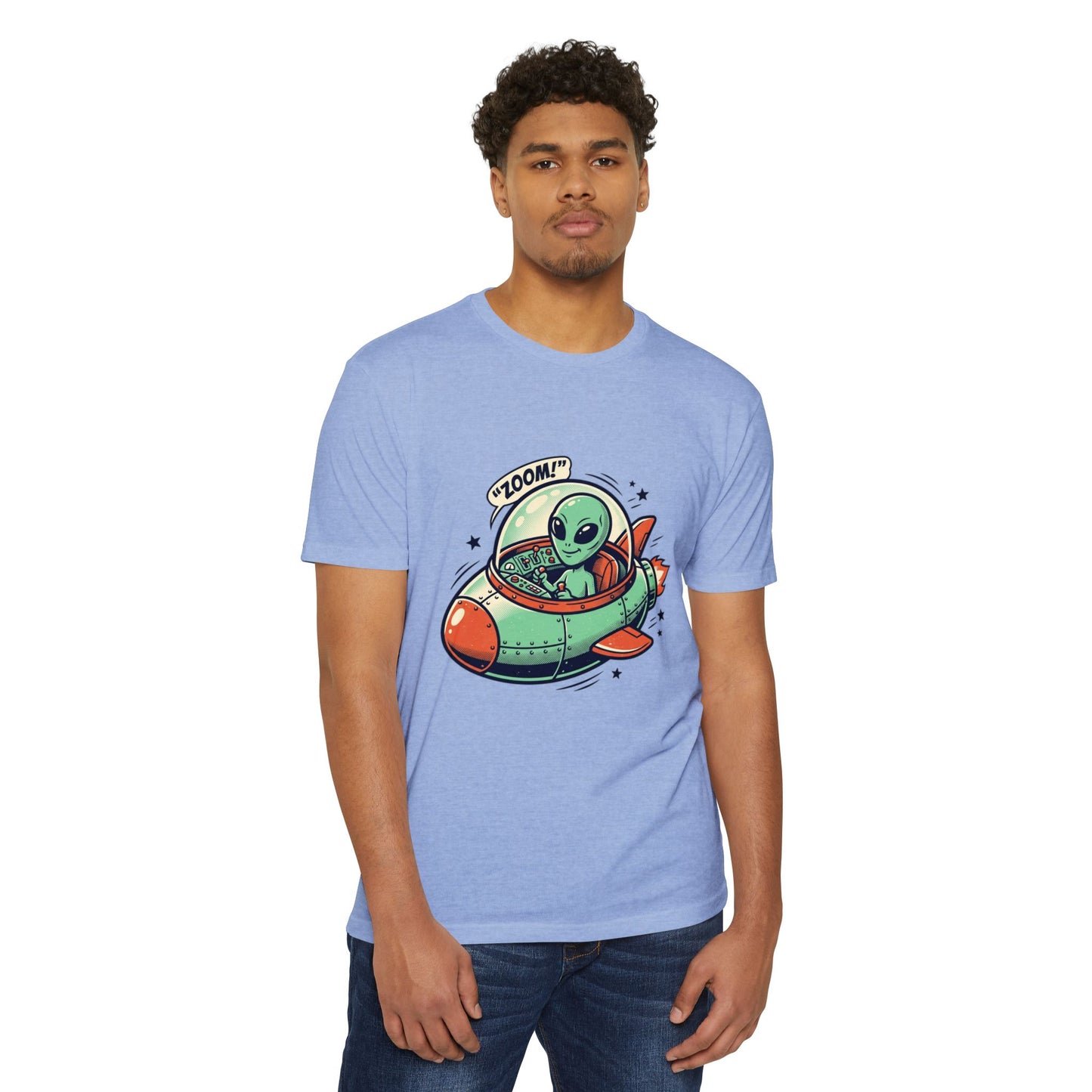 Alien Spaceship T-Shirt — Cute Green Alien Rocket 'Zoom!' Tee