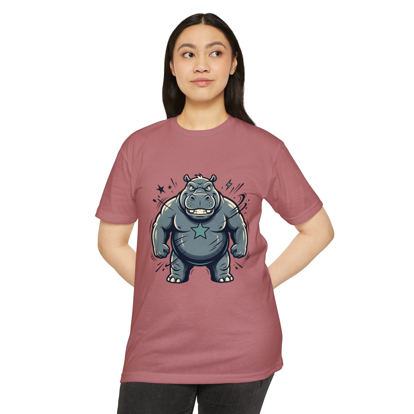 Camiseta Gráfica Hipopótamo Poderoso — Camiseta com Ilustração Fofa de Hipopótamo Forte
