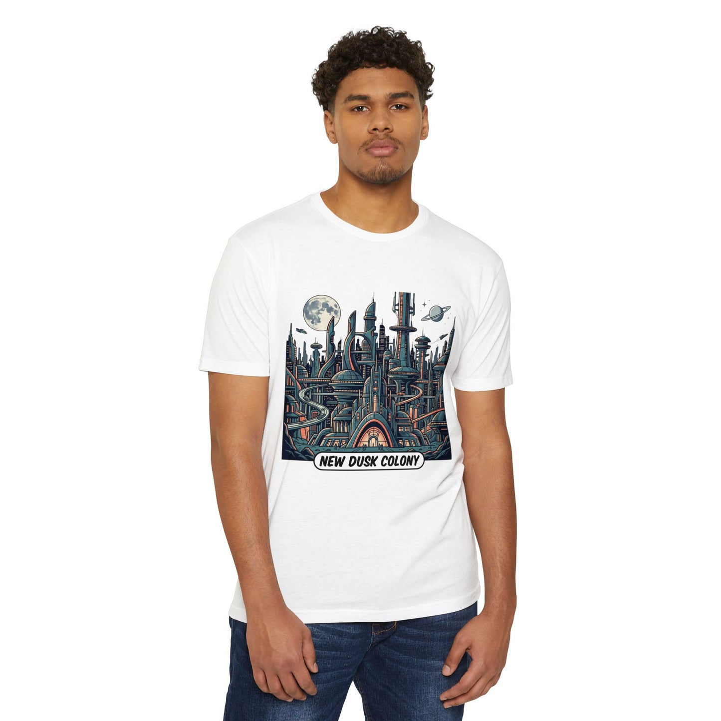Retro Futuristic Cityscape T-Shirt — New Dusk Colony Tee