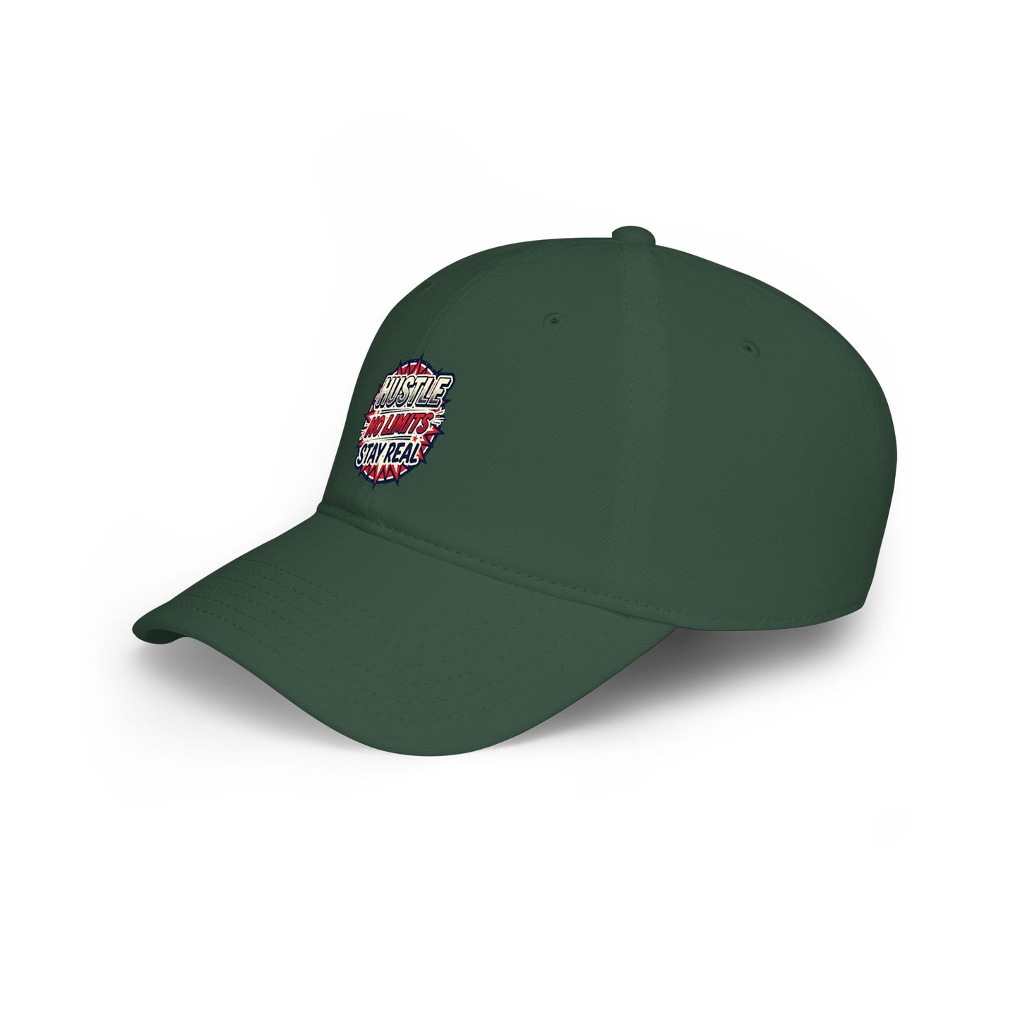 Hustle No Limits Stay Real Embroidered Baseball Cap — Red Low Profile
