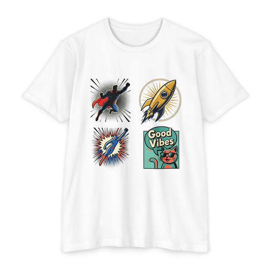 Good Vibes Rocket Retro Comic Patch T-Shirt