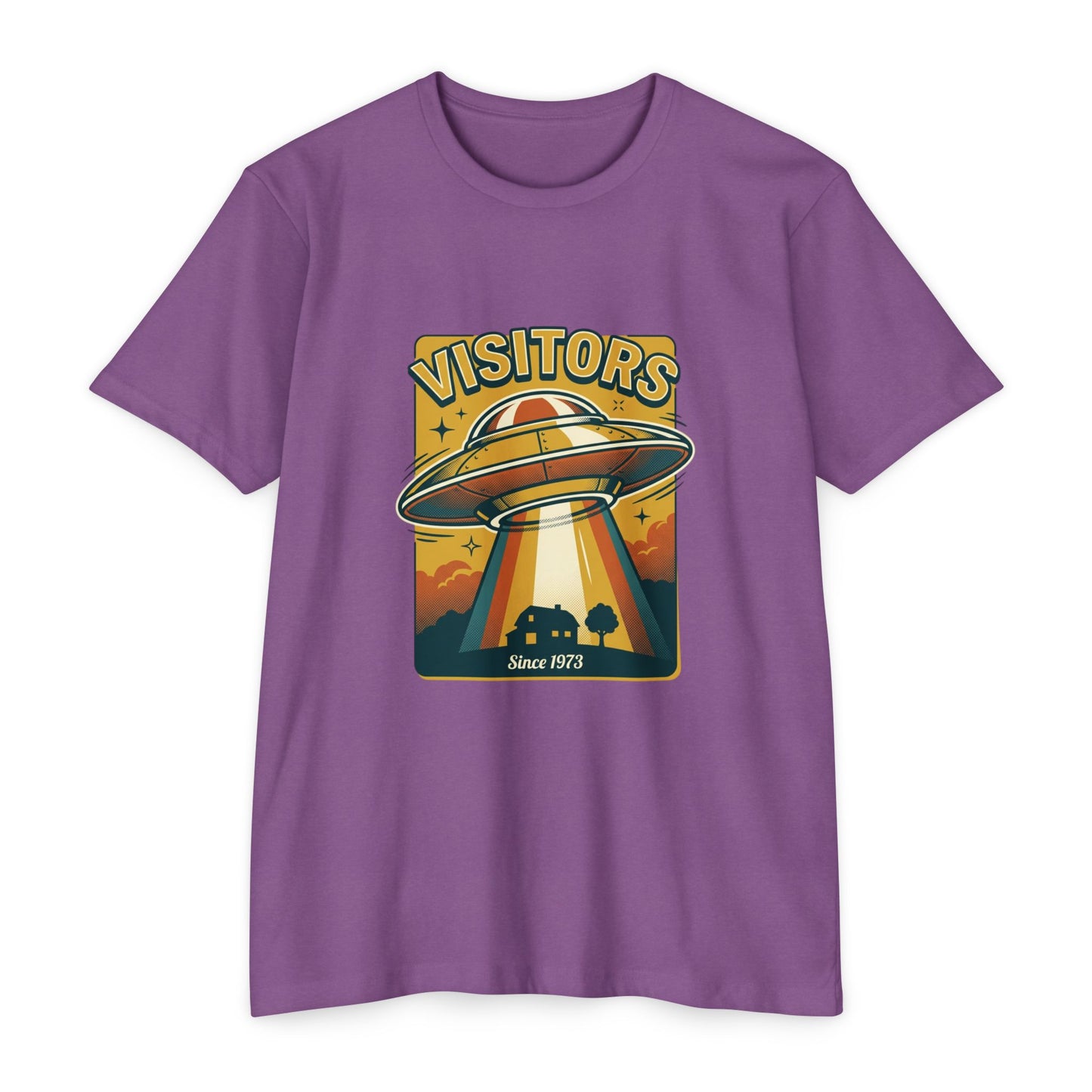 Visitors UFO Graphic T-Shirt — Retro Alien Abduction Design