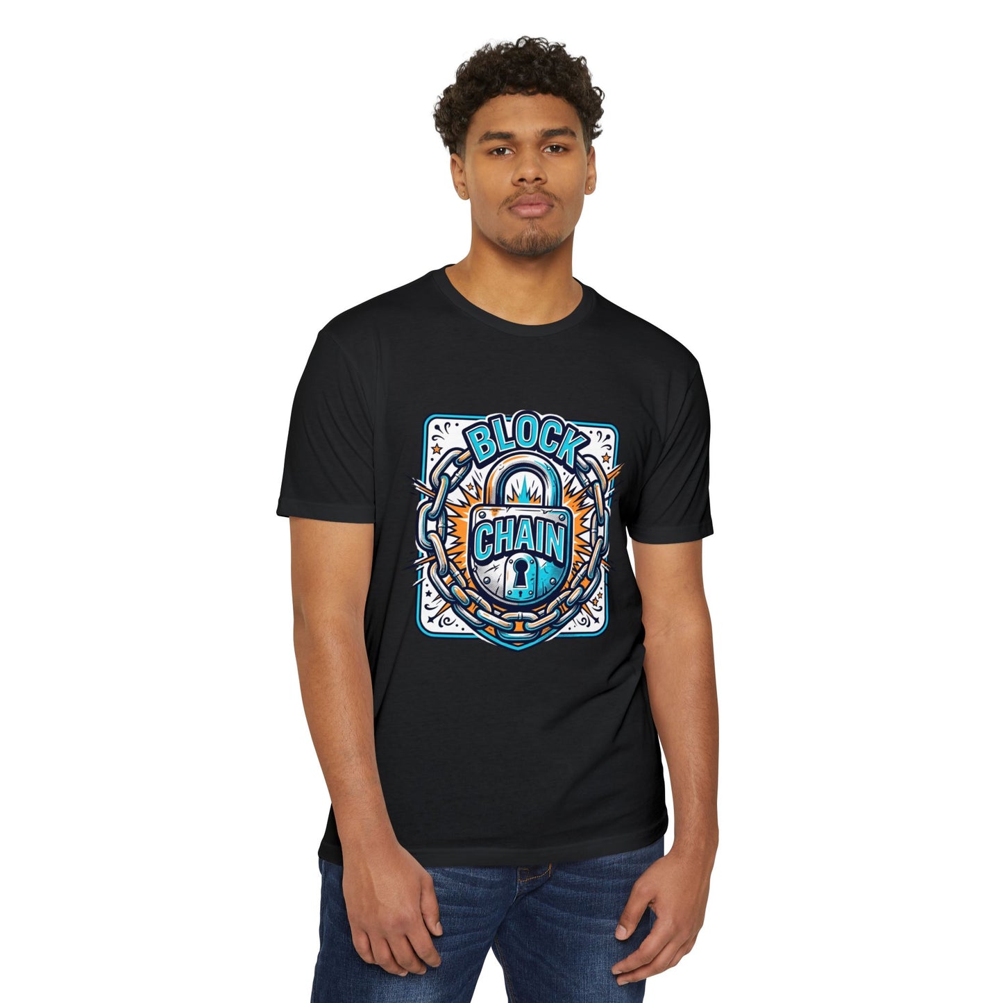 Camiseta Blockchain Shield — Camiseta retro con gráfico de candado y cadena de criptomonedas
