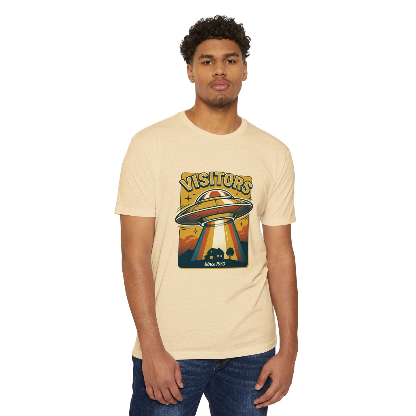 Visitors UFO Graphic T-Shirt — Retro Alien Abduction Design