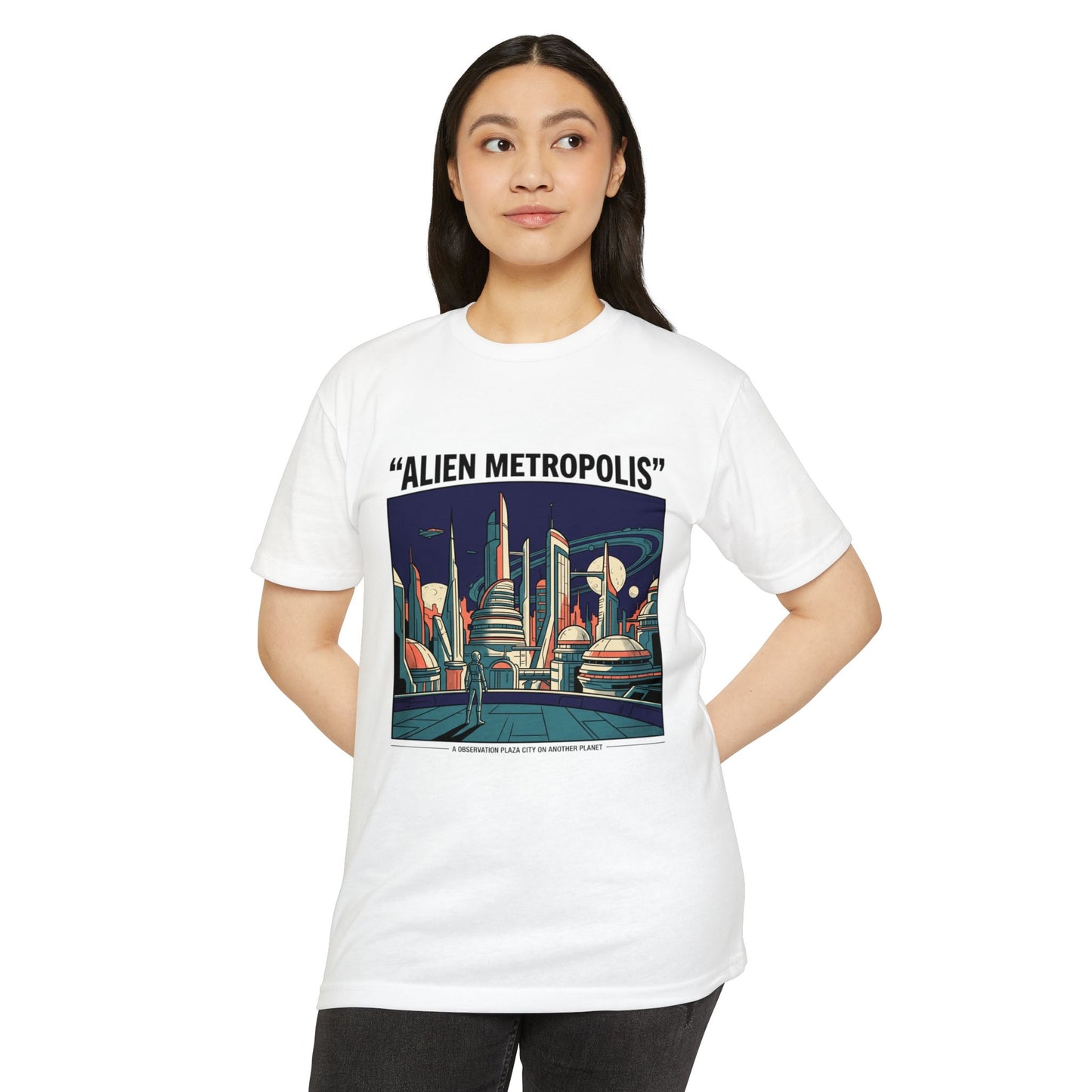 Alien Metropolis Retro Futuristic Sci‑Fi City T-Shirt