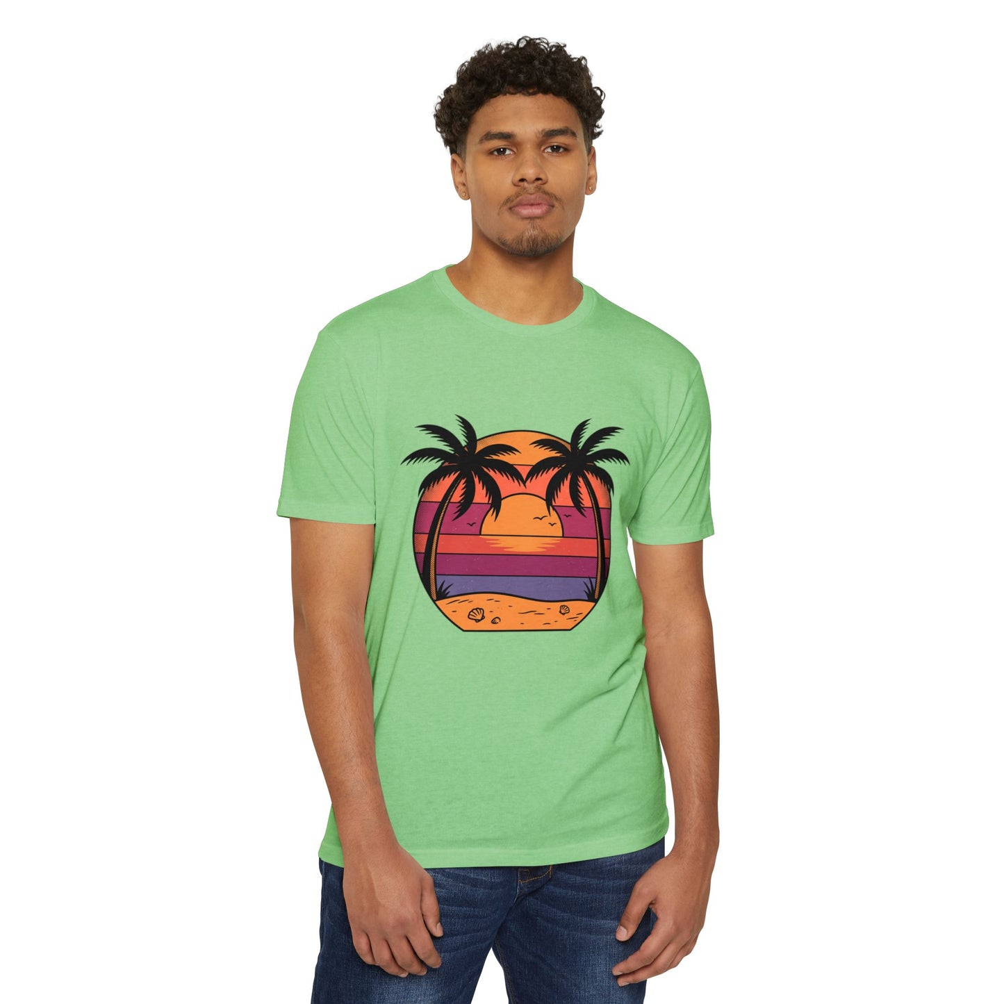 Sunset Palm Beach T-Shirt — Retro Tropical Sunset Graphic