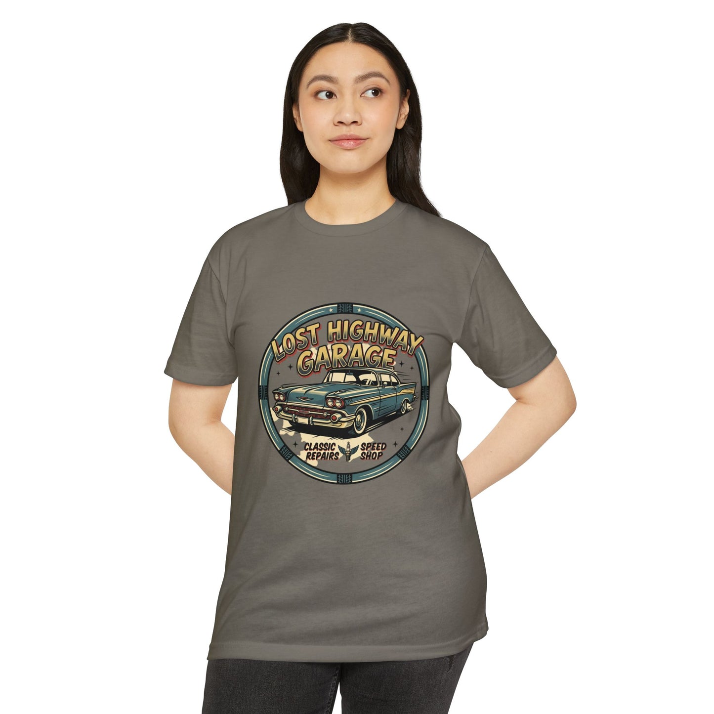 Lost Highway Garage Vintage Car T-Shirt — Classic Auto Emblem Tee