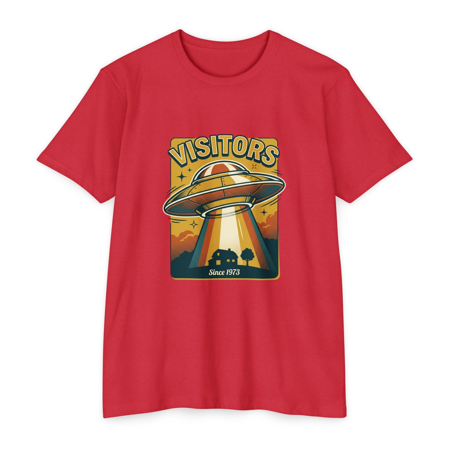 Visitors UFO Graphic T-Shirt — Retro Alien Abduction Design