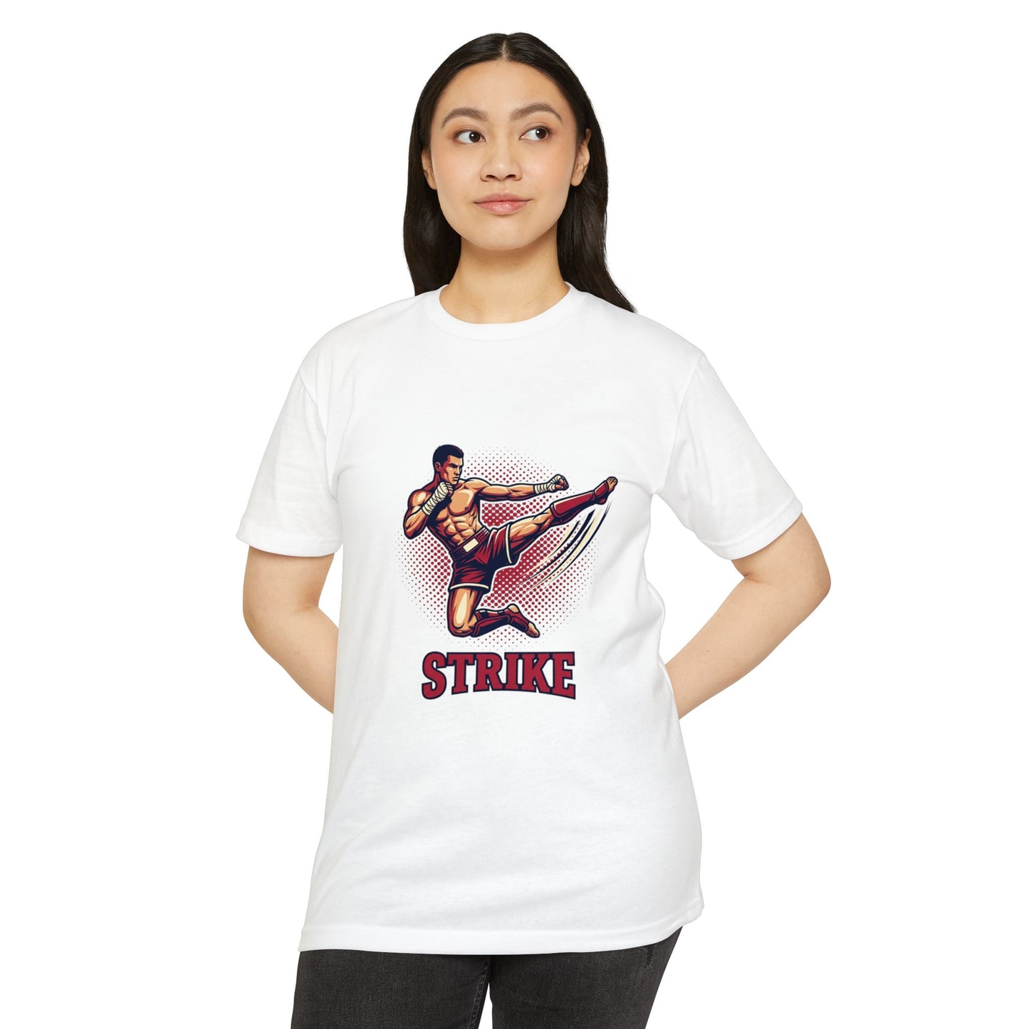 Camiseta de Chute de Artes Marciais — Camiseta Gráfica Retrô 'STRIKE' de Lutador