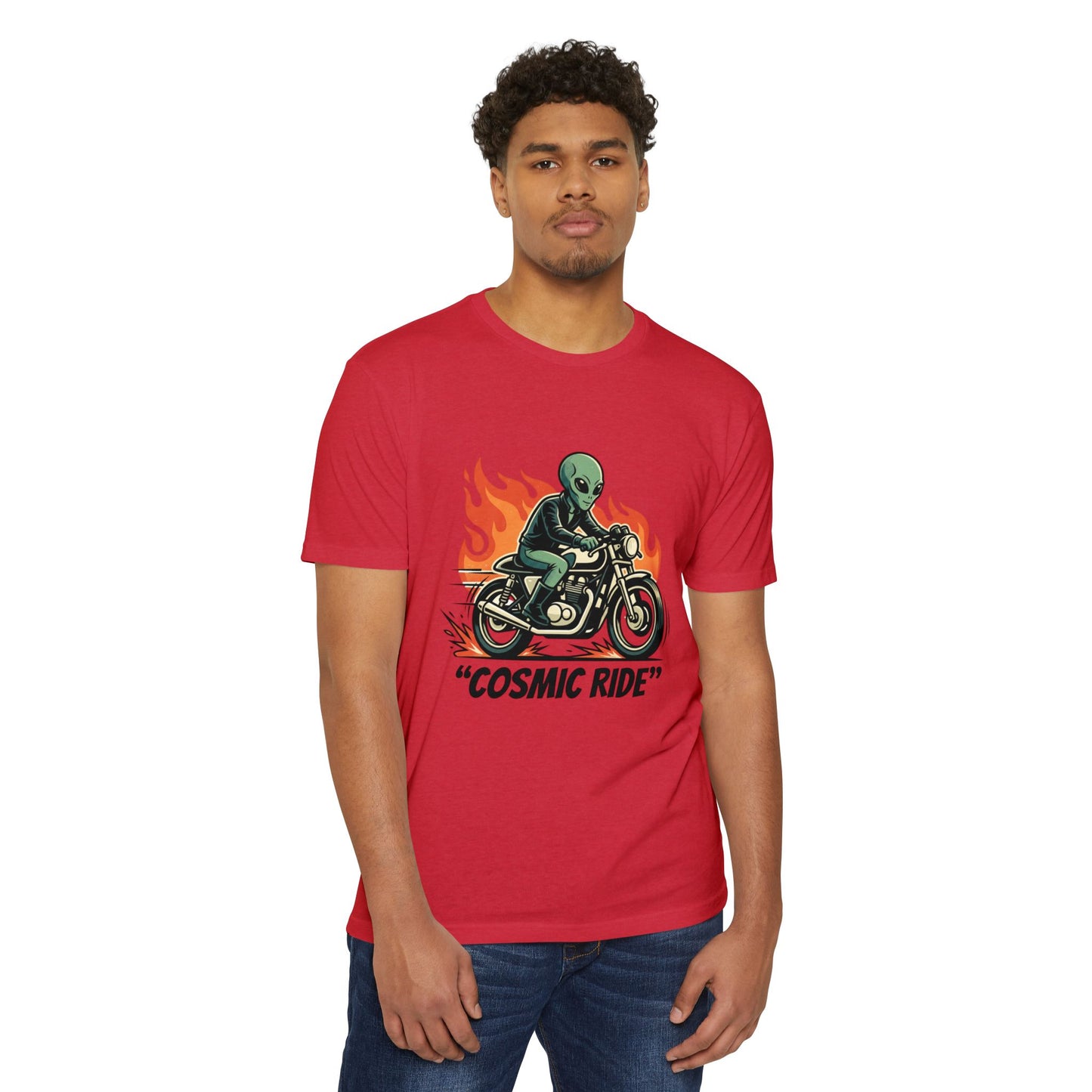 Cosmic Ride Alien Motorcycle T‑Shirt — Retro Biker Tee