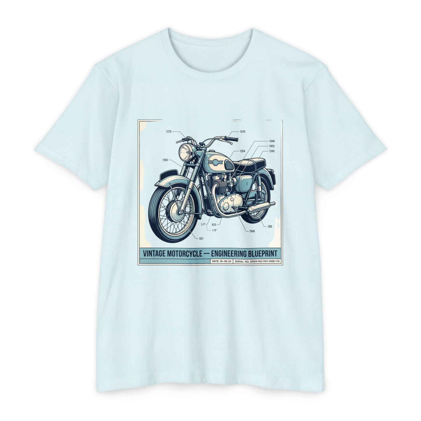 Vintage Motorcycle Blueprint T-Shirt — Classic Engineering Bike Tee