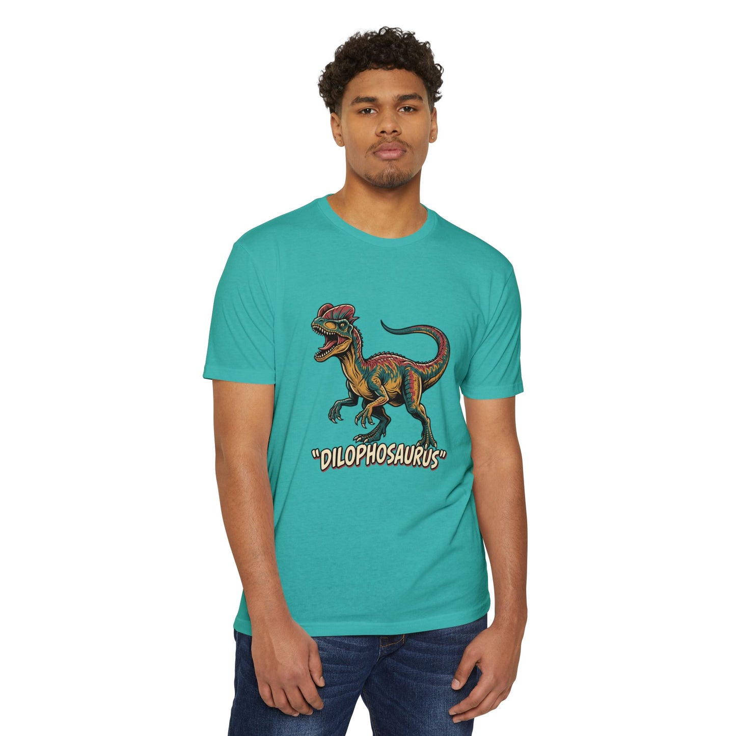 Dilophosaurus Dino T-Shirt — Retro Colorful Dinosaur Graphic Tee