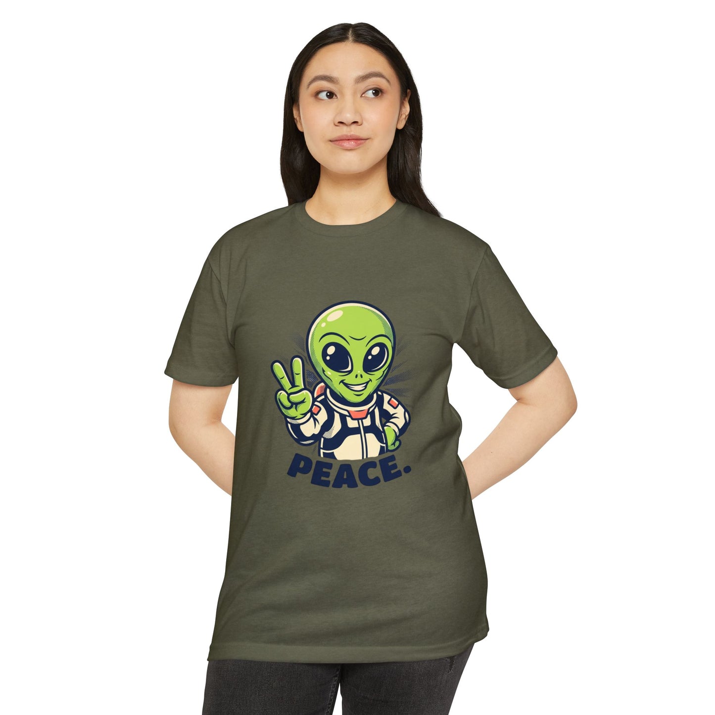 Alien Peace T-Shirt — Cute Green Astronaut Giving Peace Sign