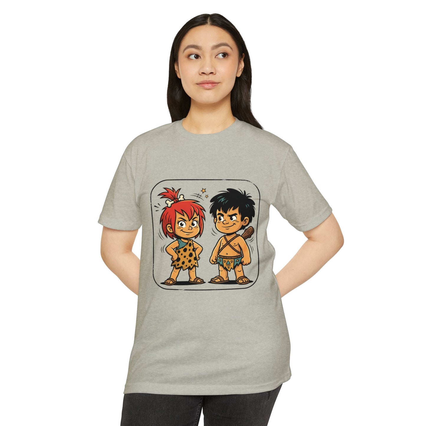 Caveman Couple Cartoon T-Shirt — Cute Prehistoric Couple Graphic Tee