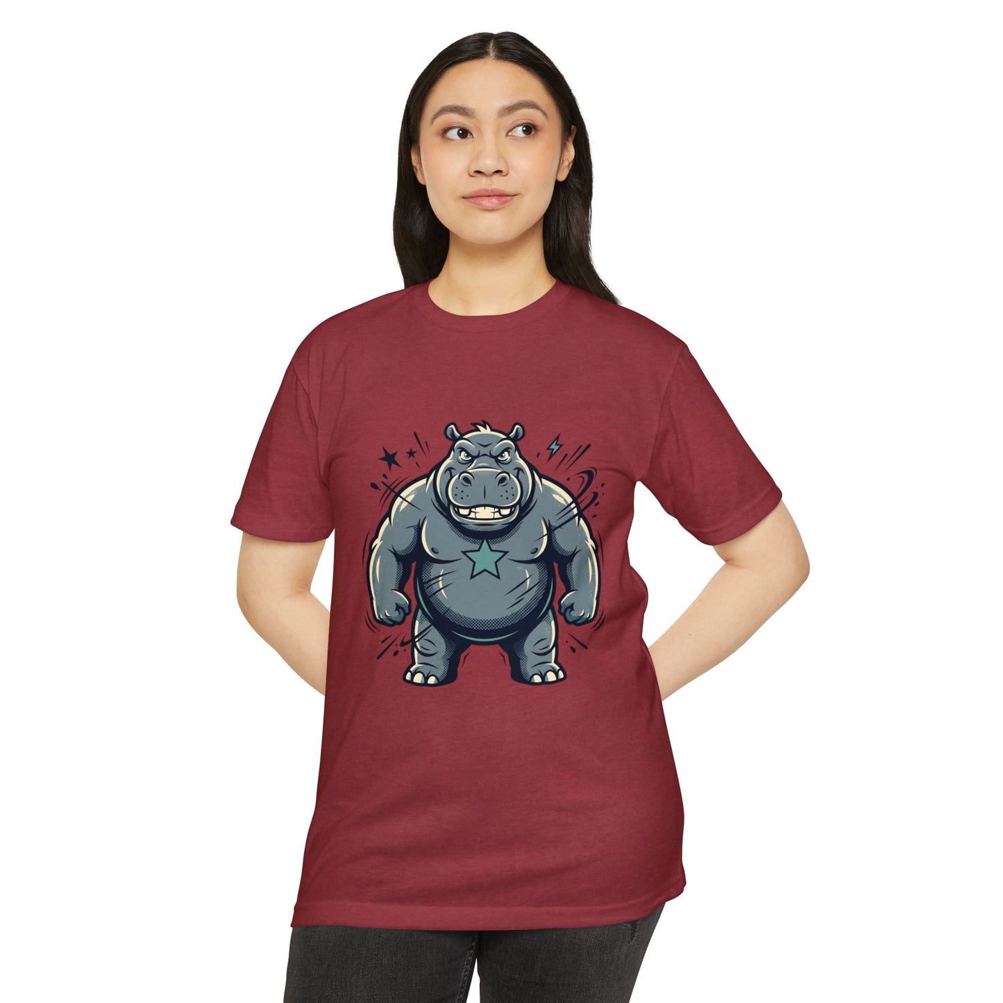 Camiseta Gráfica Hipopótamo Poderoso — Camiseta com Ilustração Fofa de Hipopótamo Forte