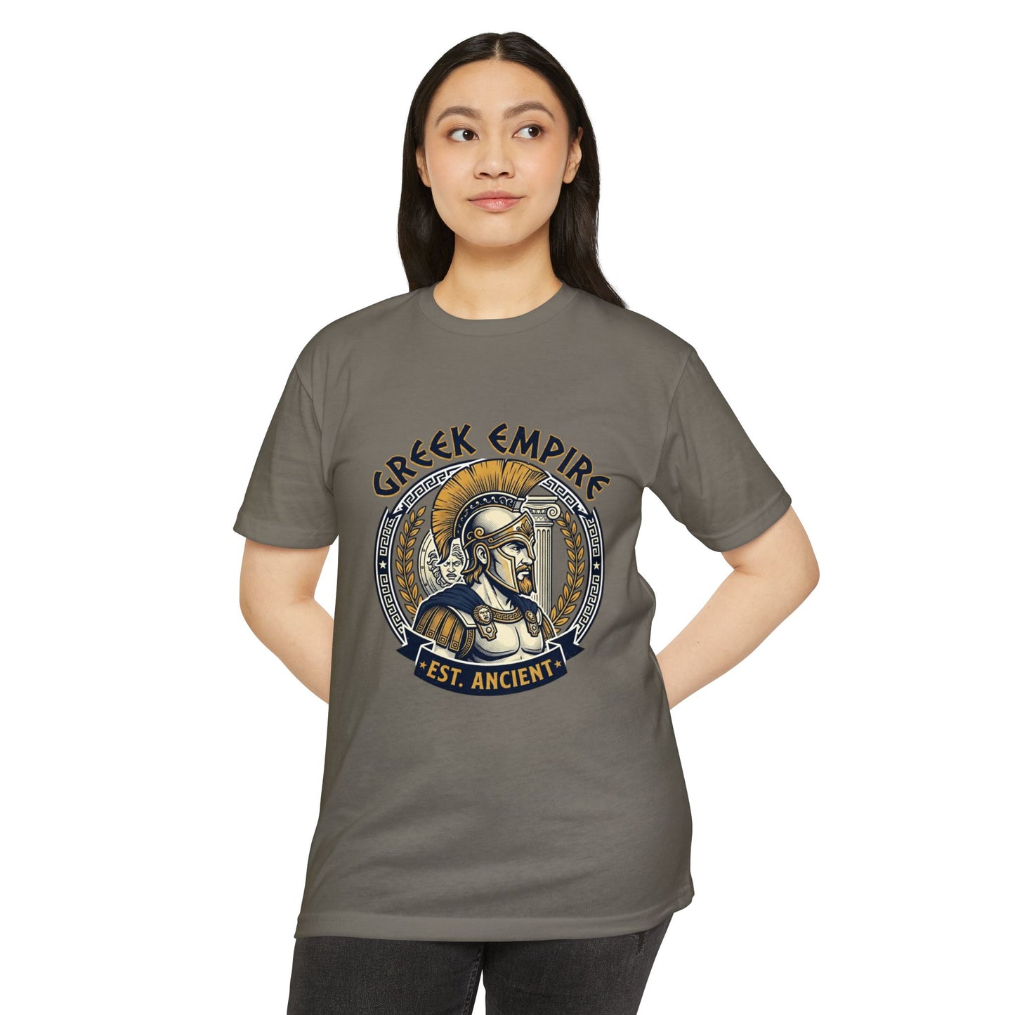 Greek Empire T-Shirt – 'Est. Ancient' Spartan Helmet Graphic