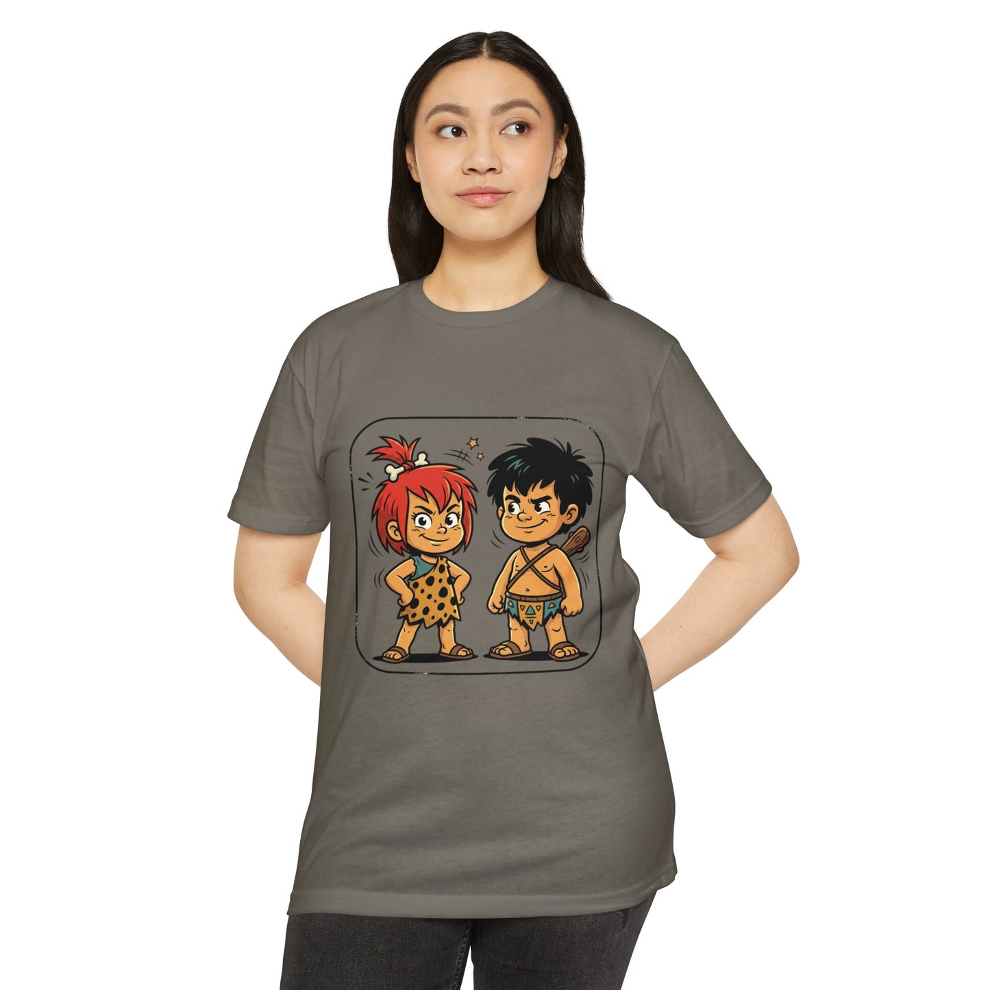 Caveman Couple Cartoon T-Shirt — Cute Prehistoric Couple Graphic Tee
