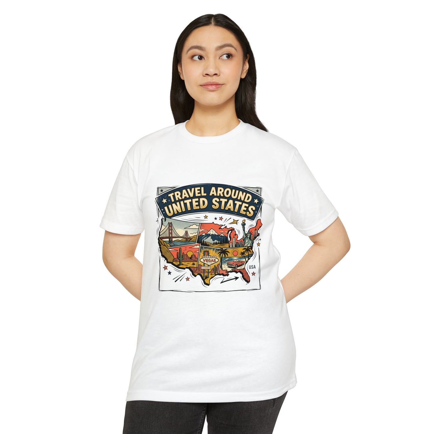Vintage USA Road Trip Map T-Shirt — Travel Around United States Tee