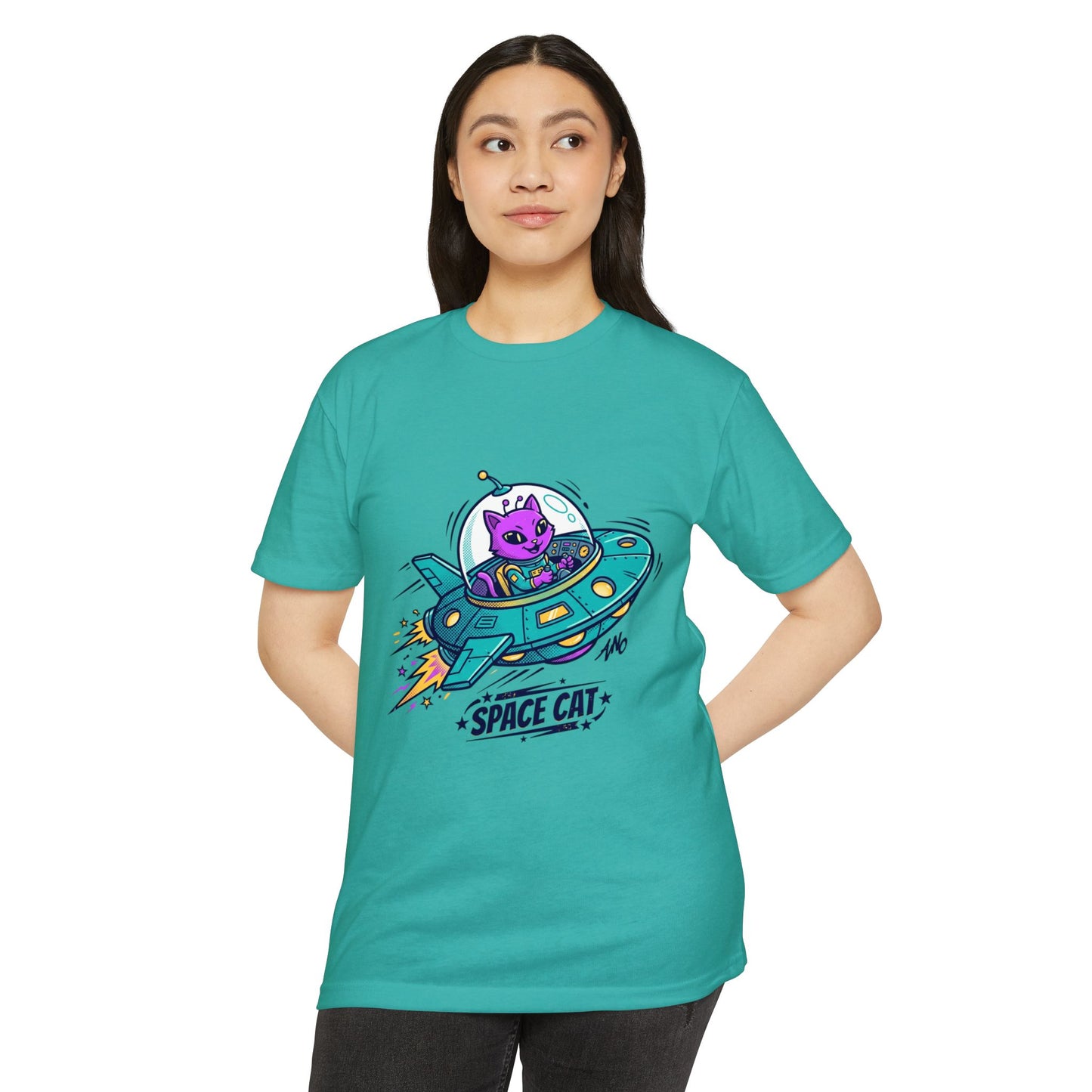 Retro Space Cat T-Shirt — UFO Graphic Tee