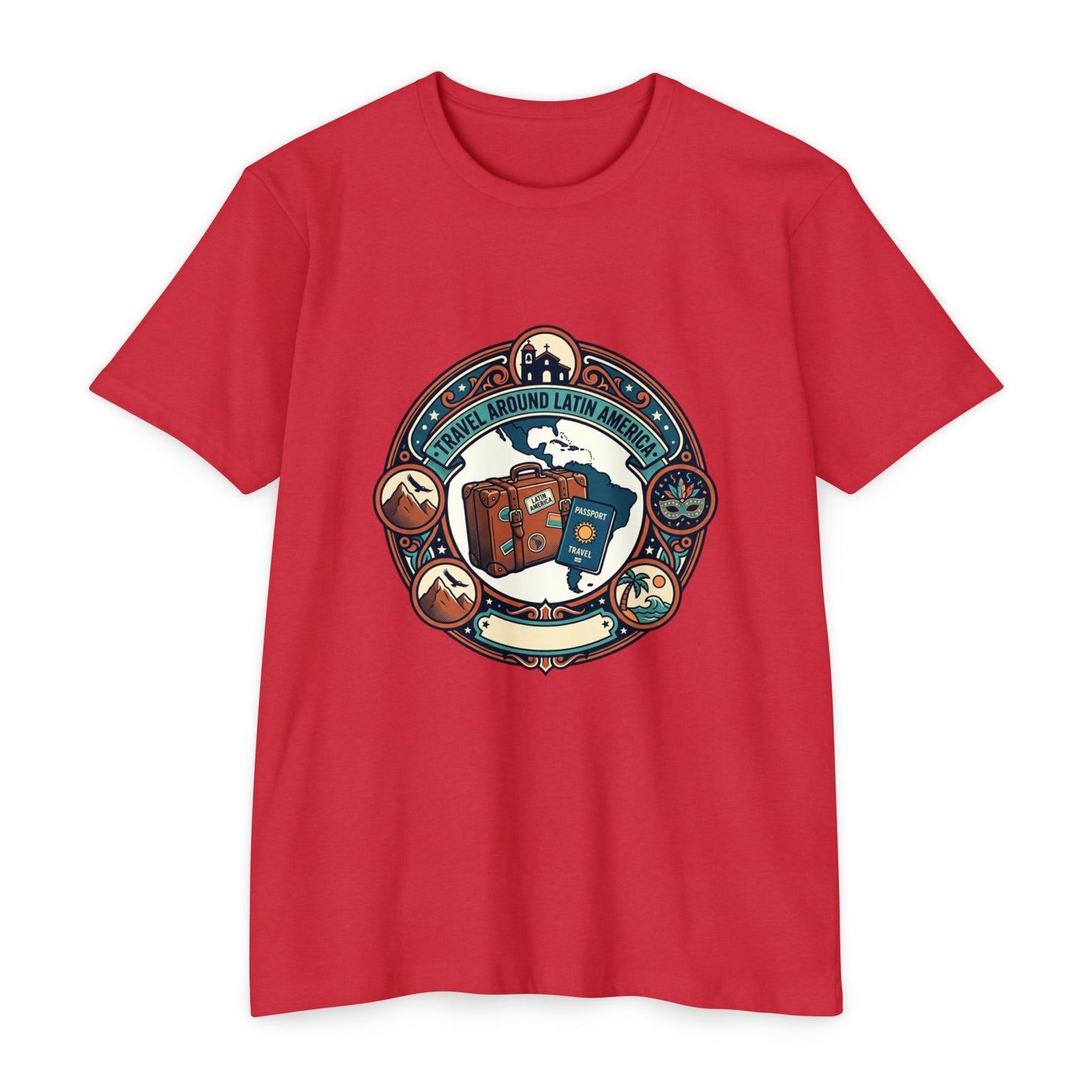 Travel Around Latin America T-Shirt — Vintage Suitcase & Adventure Badge