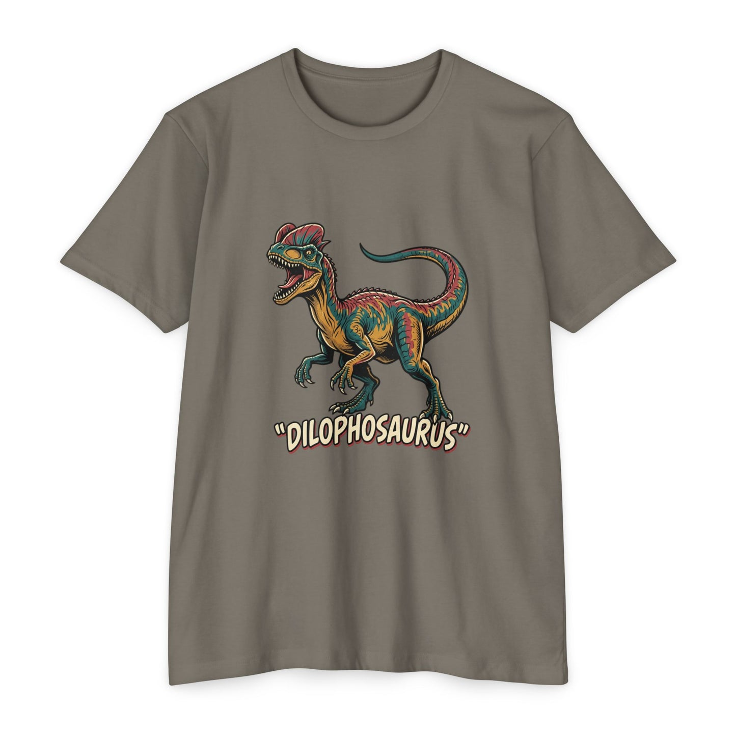 Dilophosaurus Dino T-Shirt — Retro Colorful Dinosaur Graphic Tee