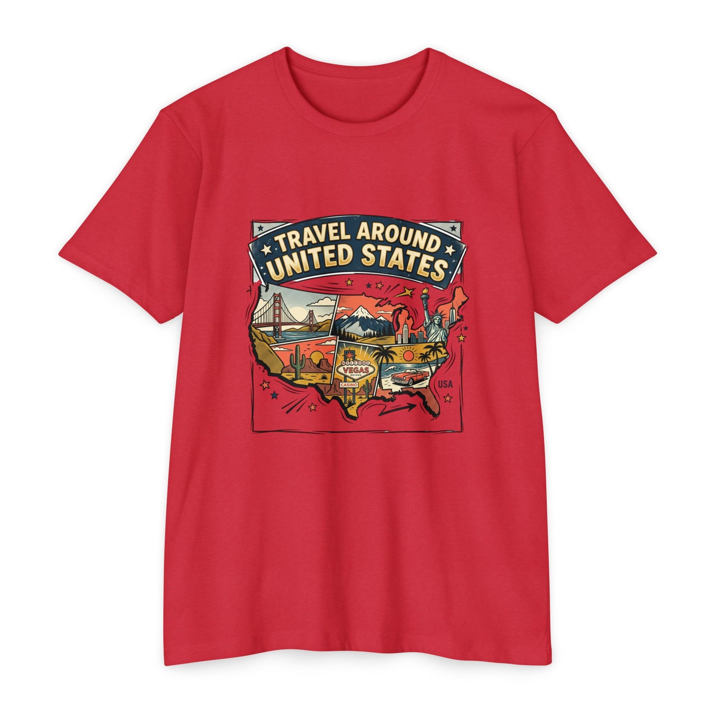 Vintage USA Road Trip Map T-Shirt — Travel Around United States Tee