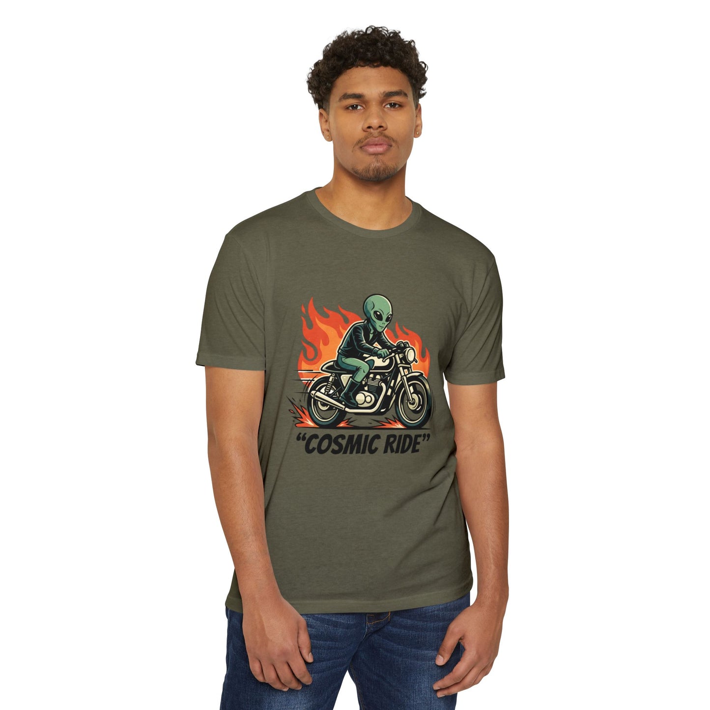 Cosmic Ride Alien Motorcycle T‑Shirt — Retro Biker Tee