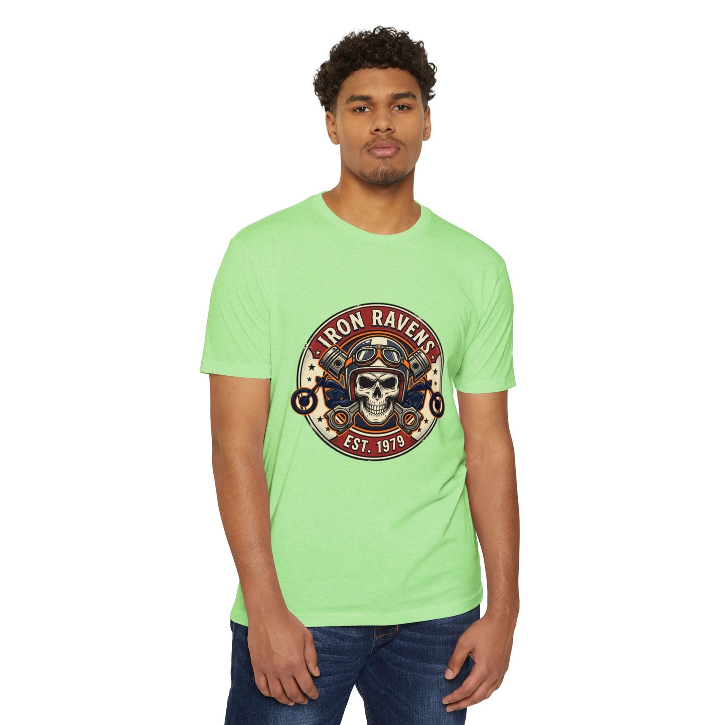 Iron Ravens Skull Motorcycle T-Shirt — Vintage Biker Graphic Tee (Est. 1979)